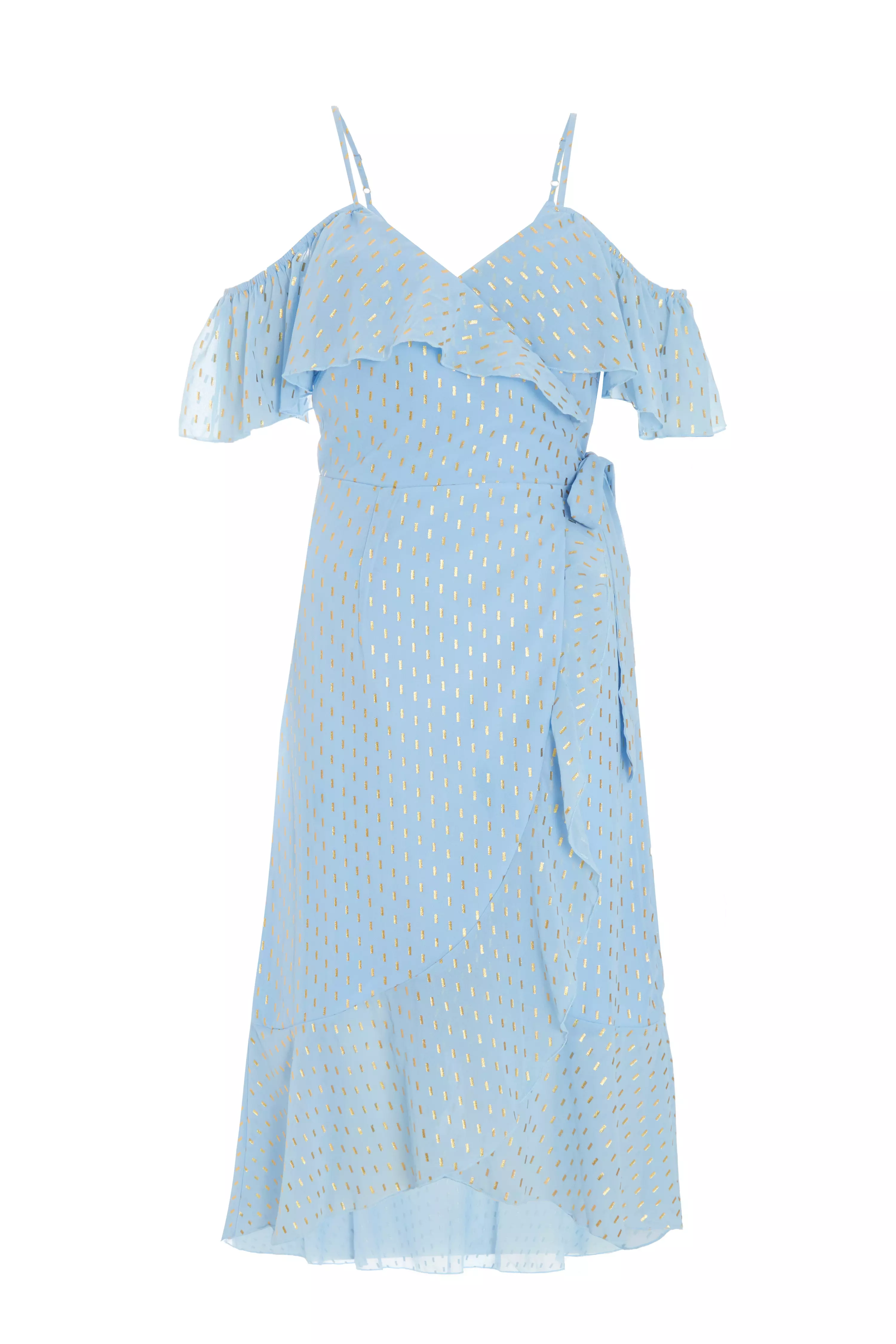Blue Chiffon Foil Midi Dress
