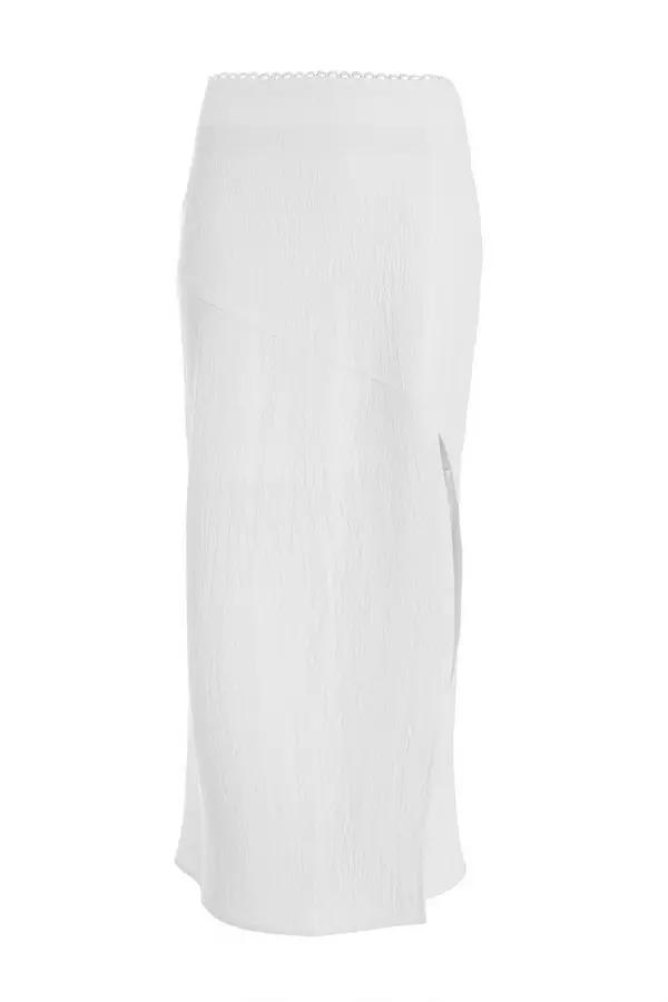 White Textured Midi Skirt