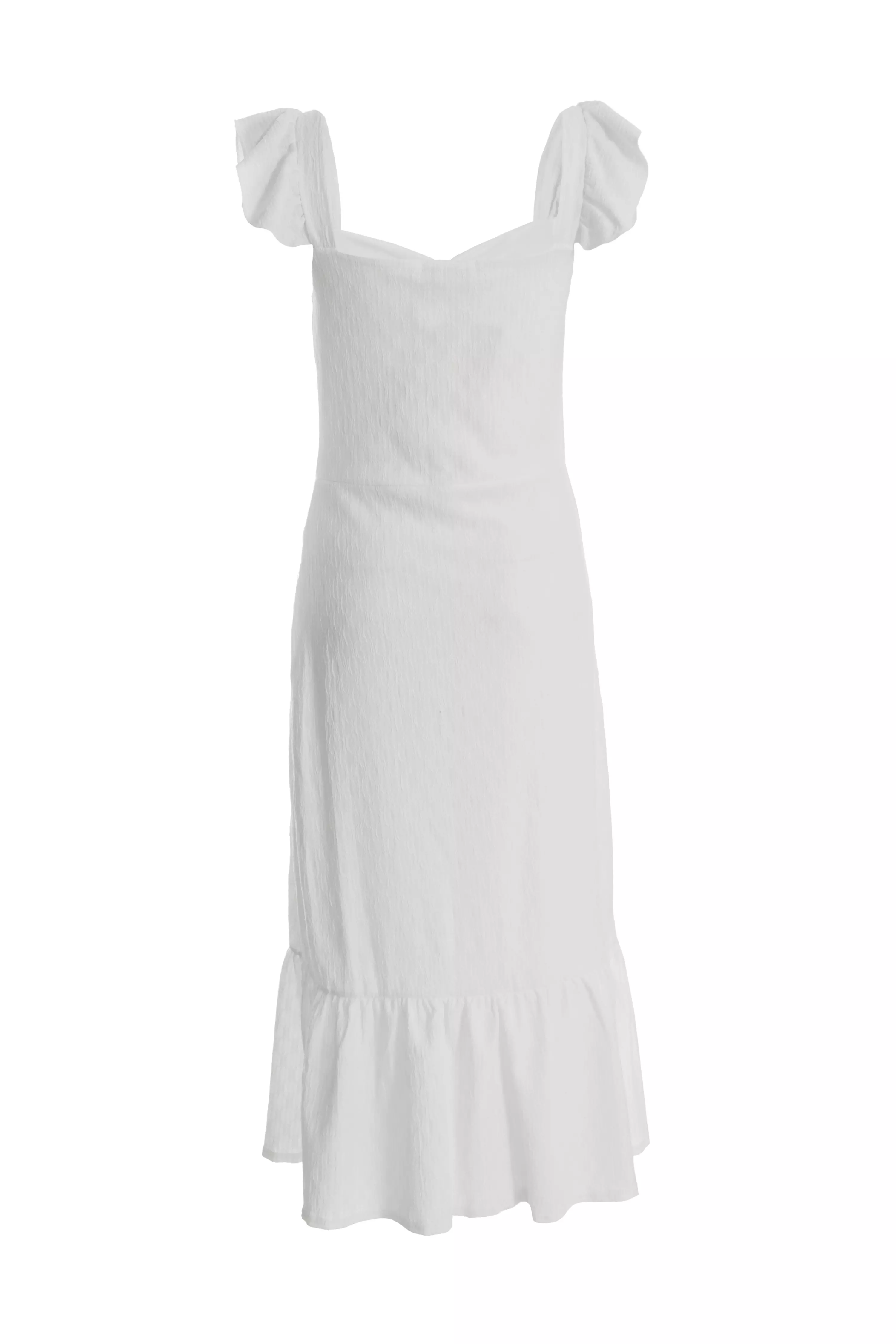 White Textured Frill Midi Dress