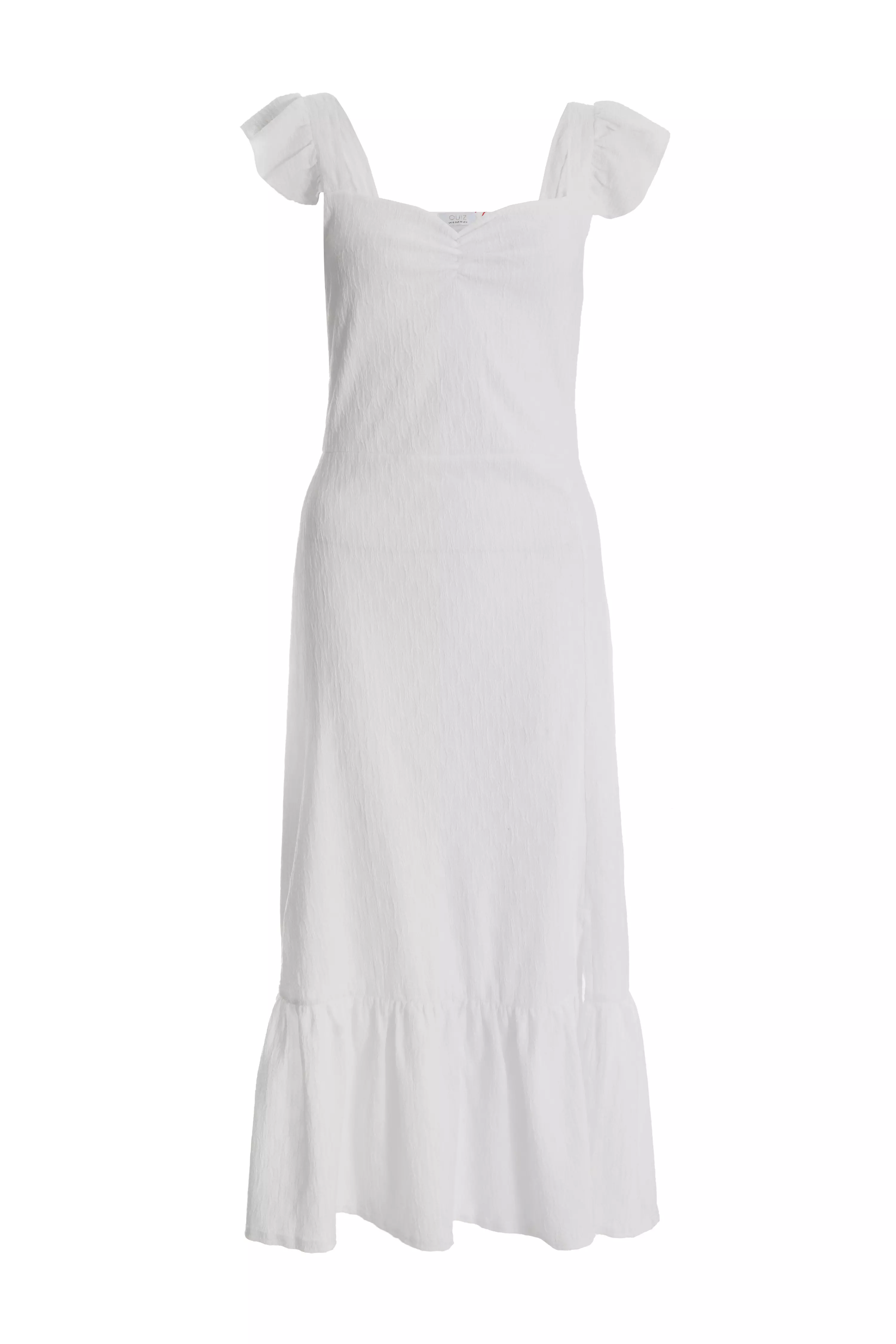 White Textured Frill Midi Dress