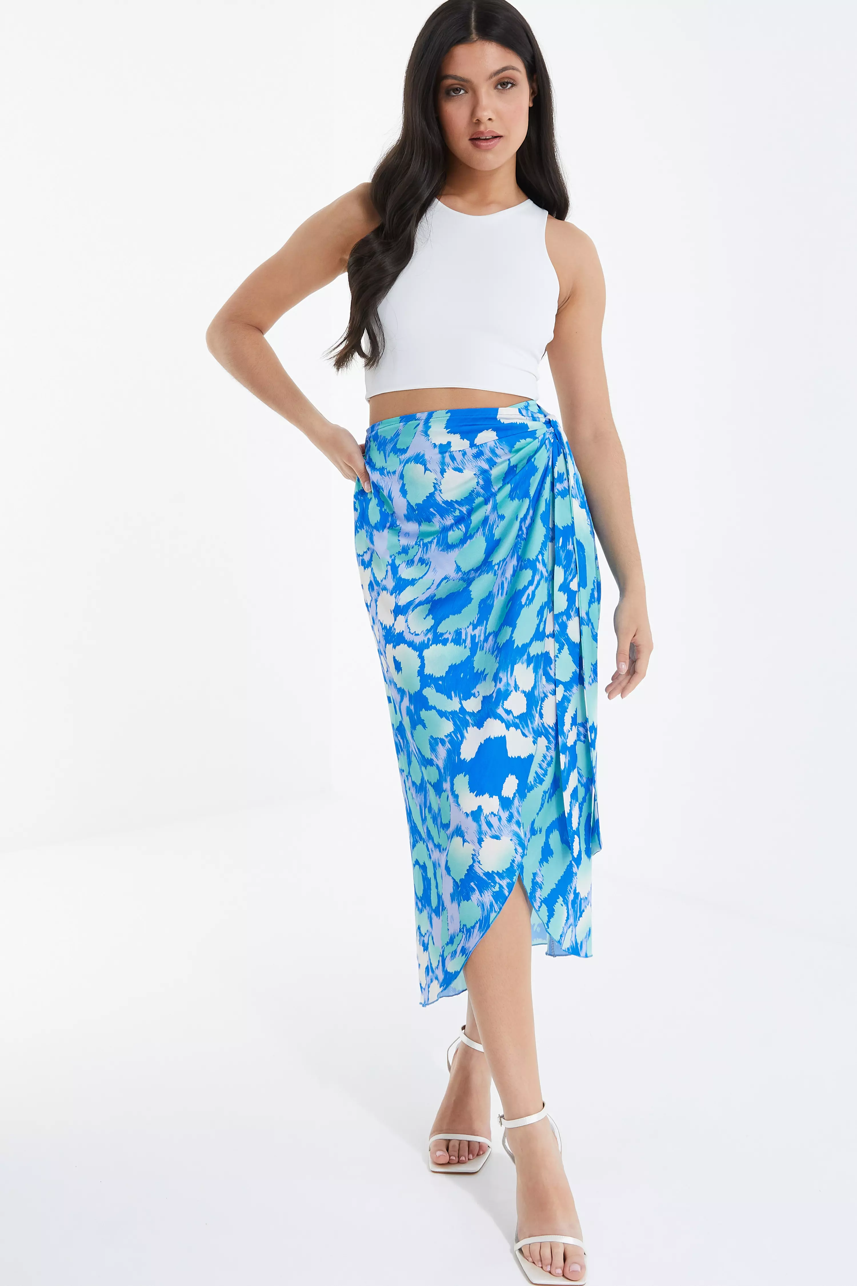 Leopard satin clearance wrap midi skirt