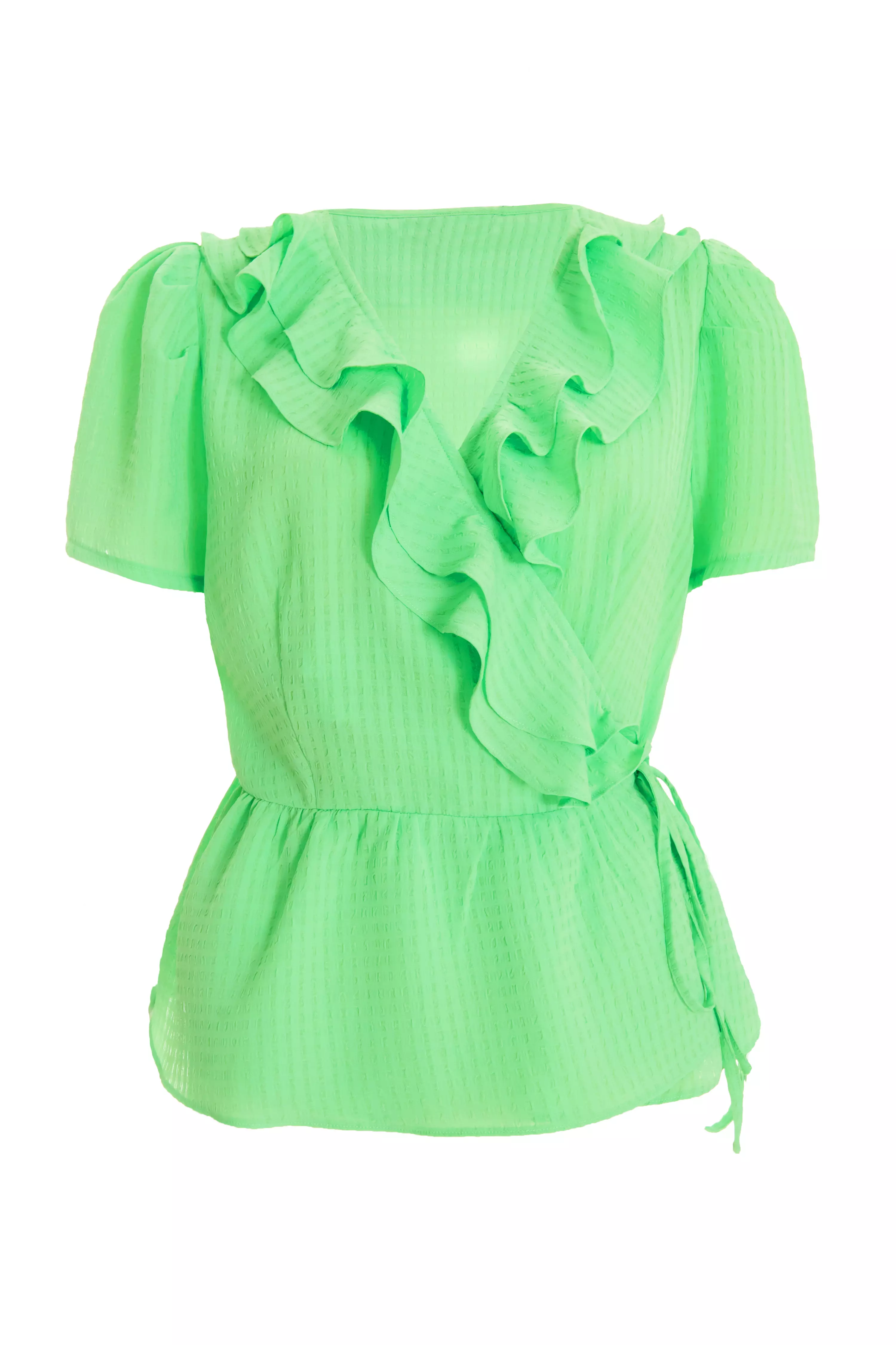 Green Frill Peplum Blouse