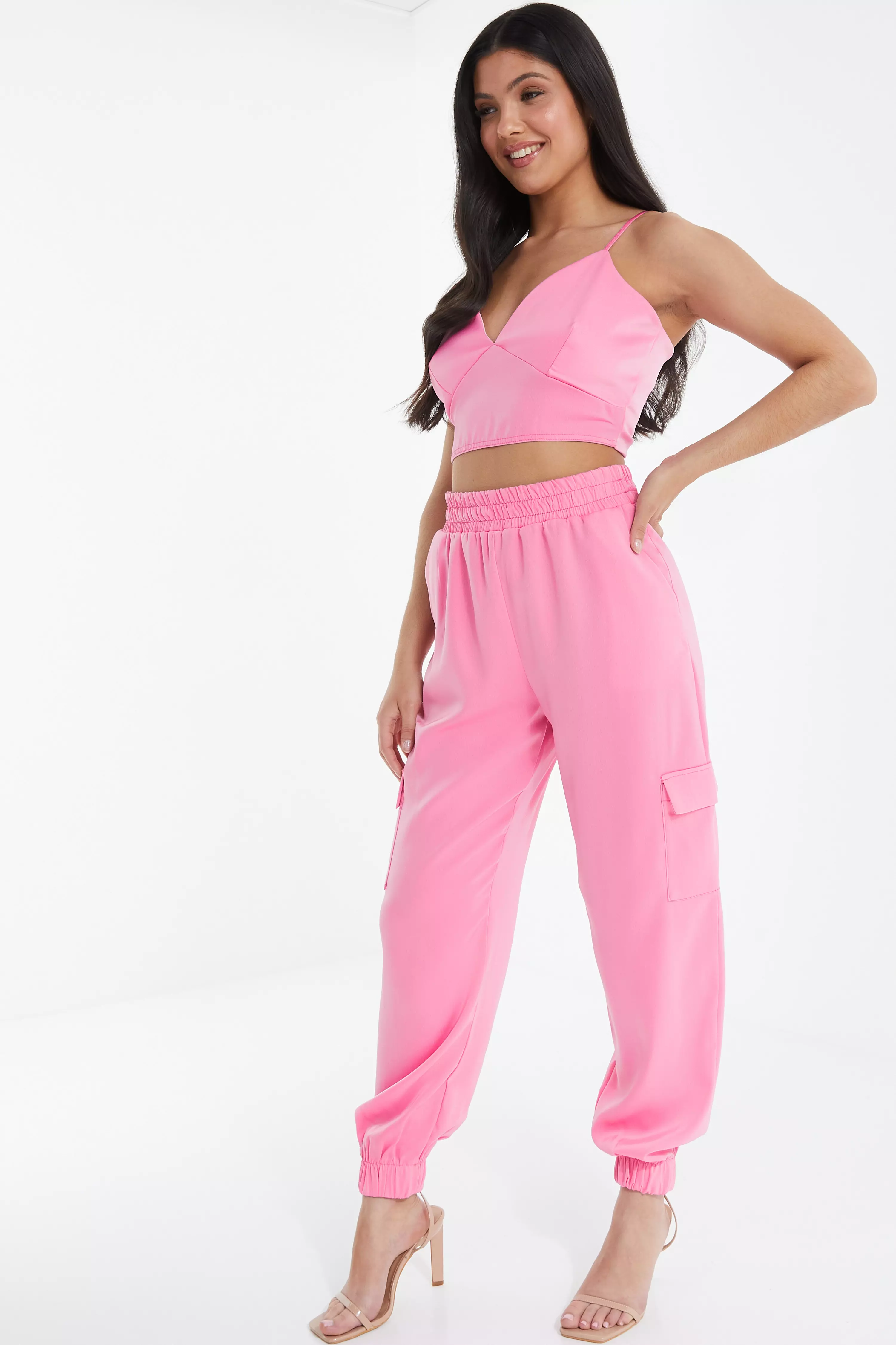 Pink Satin Tie Back Crop Top