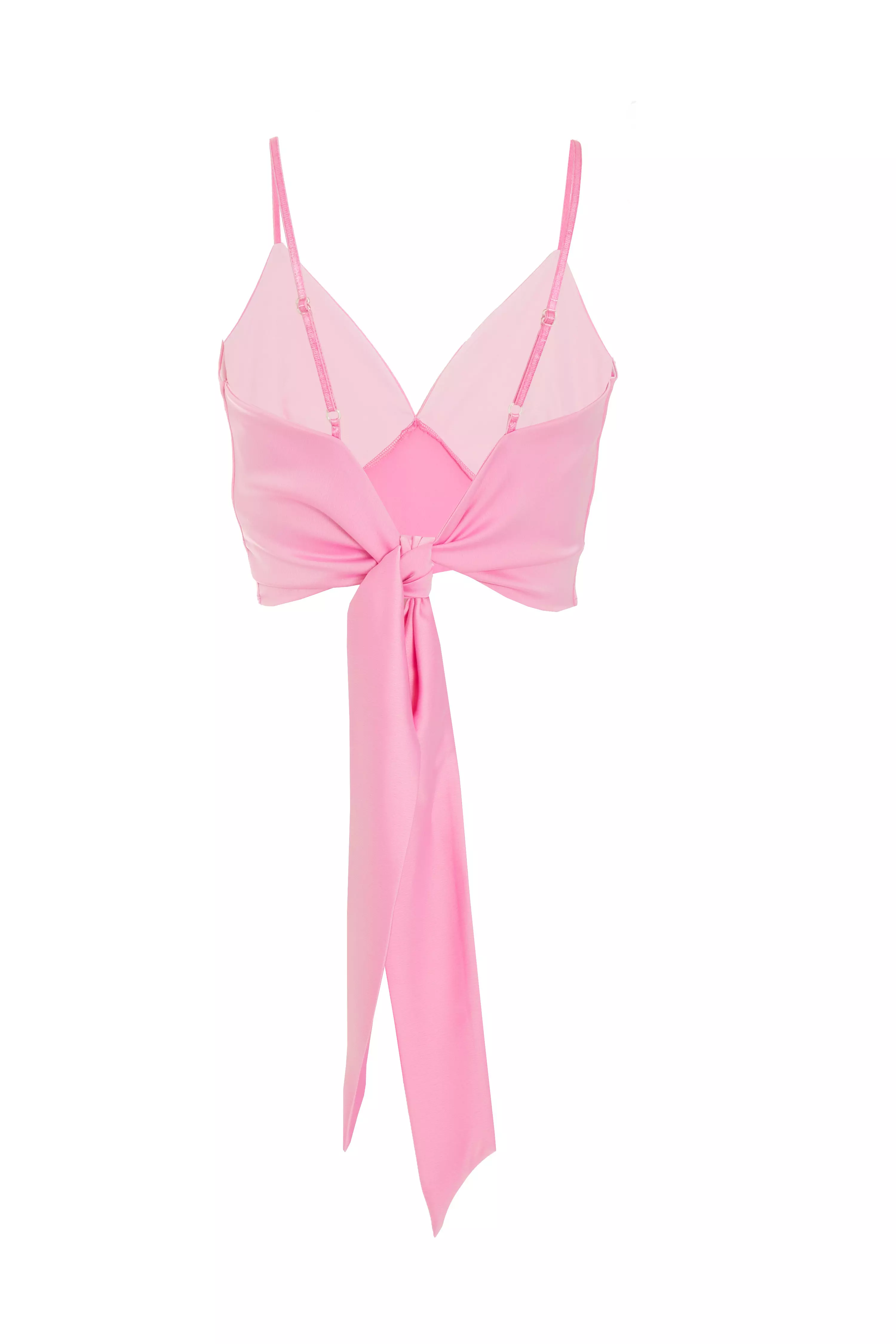 Pink Satin Tie Back Crop Top