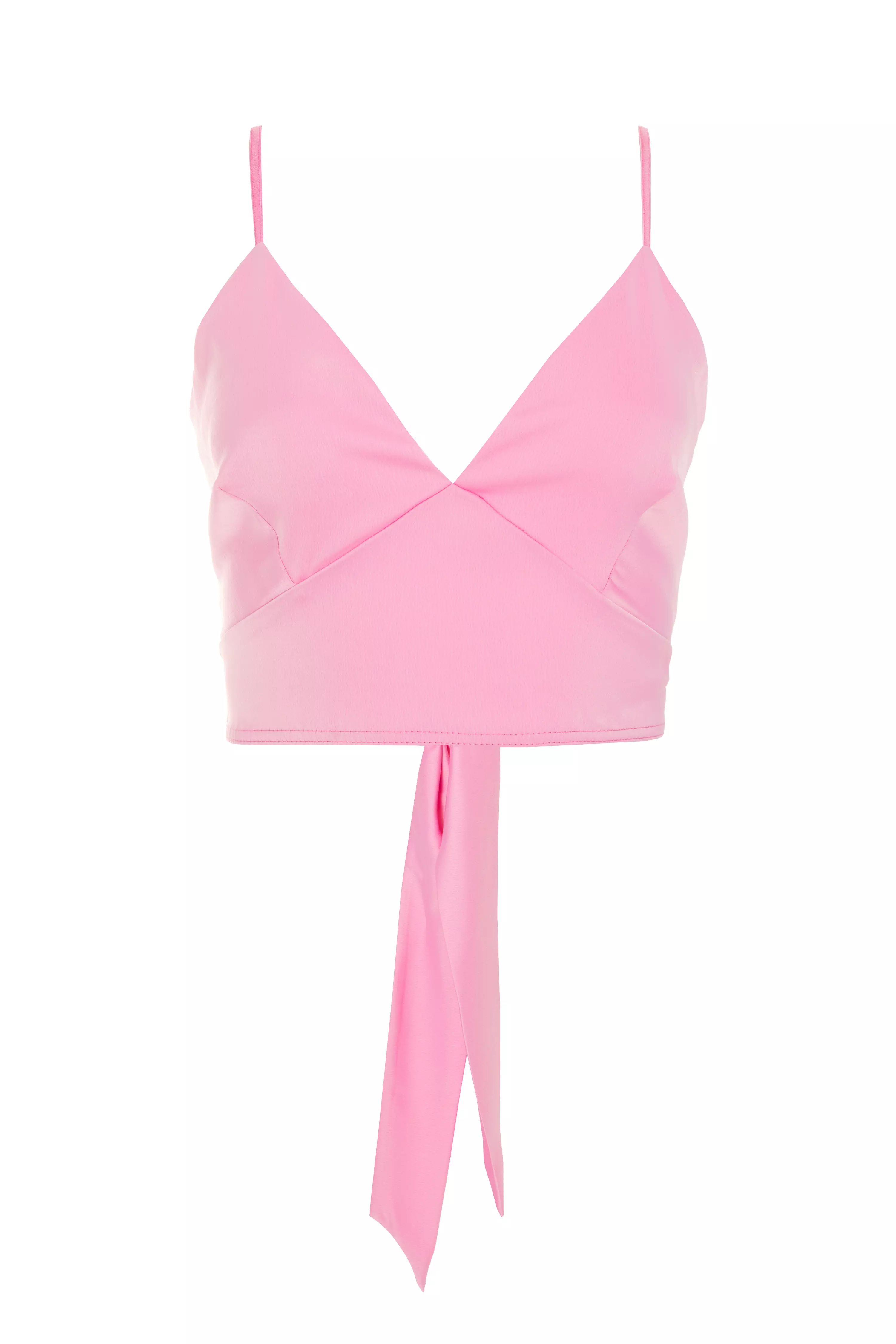 Pink Satin Tie Back Crop Top