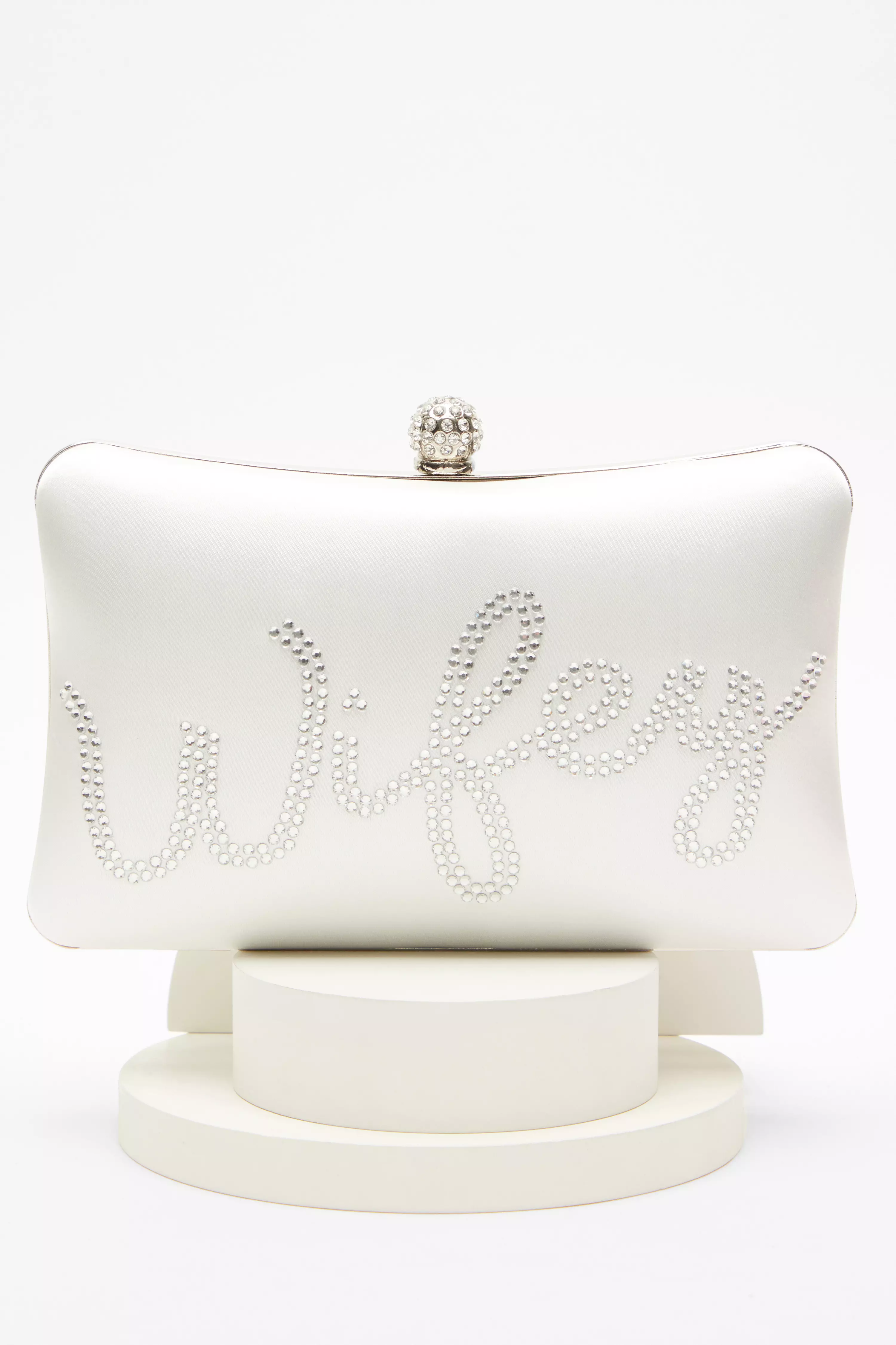 Bridal White Satin 'Wifey' Silver Box Bag
