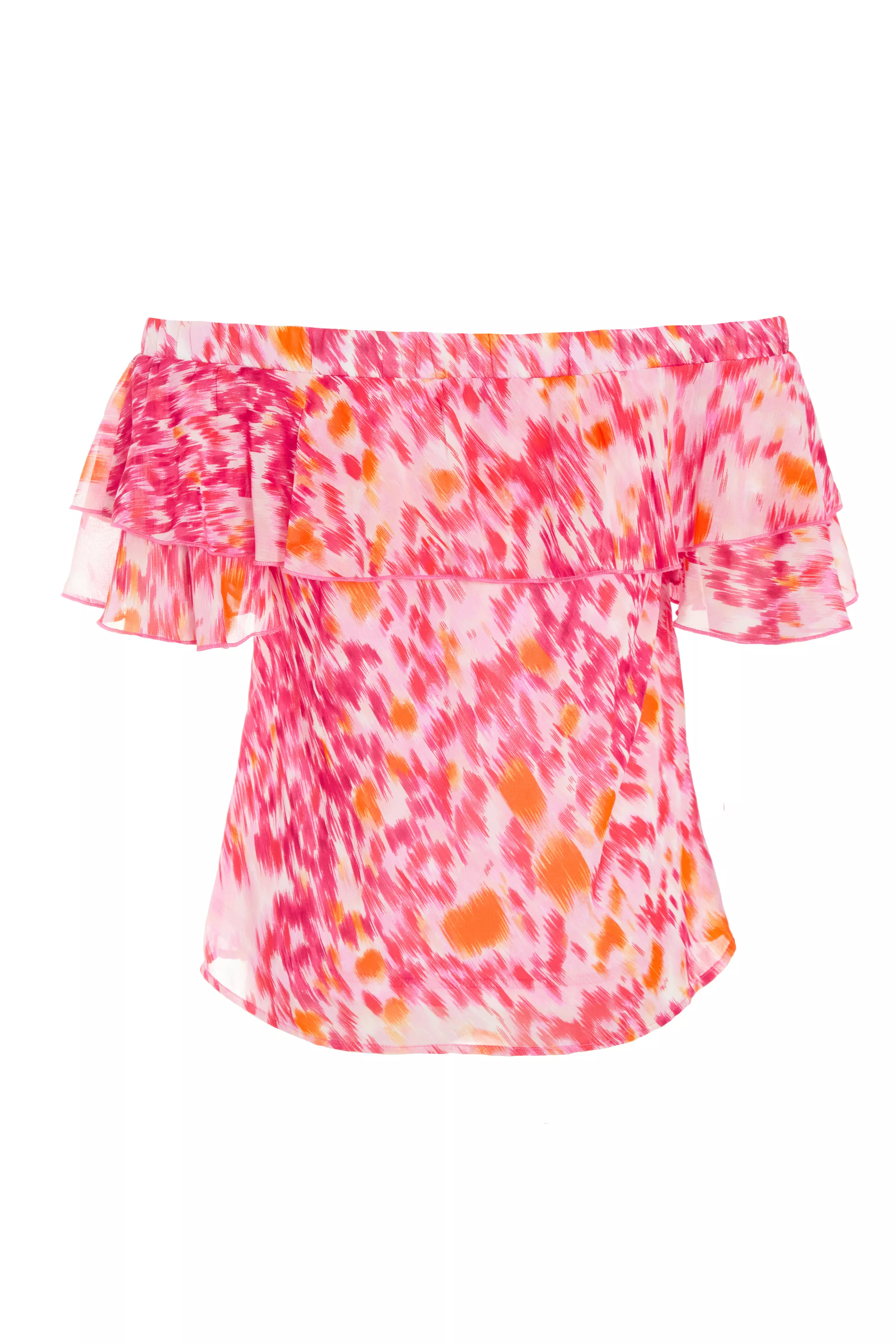 Pink Brush Stroke Print Bardot Top