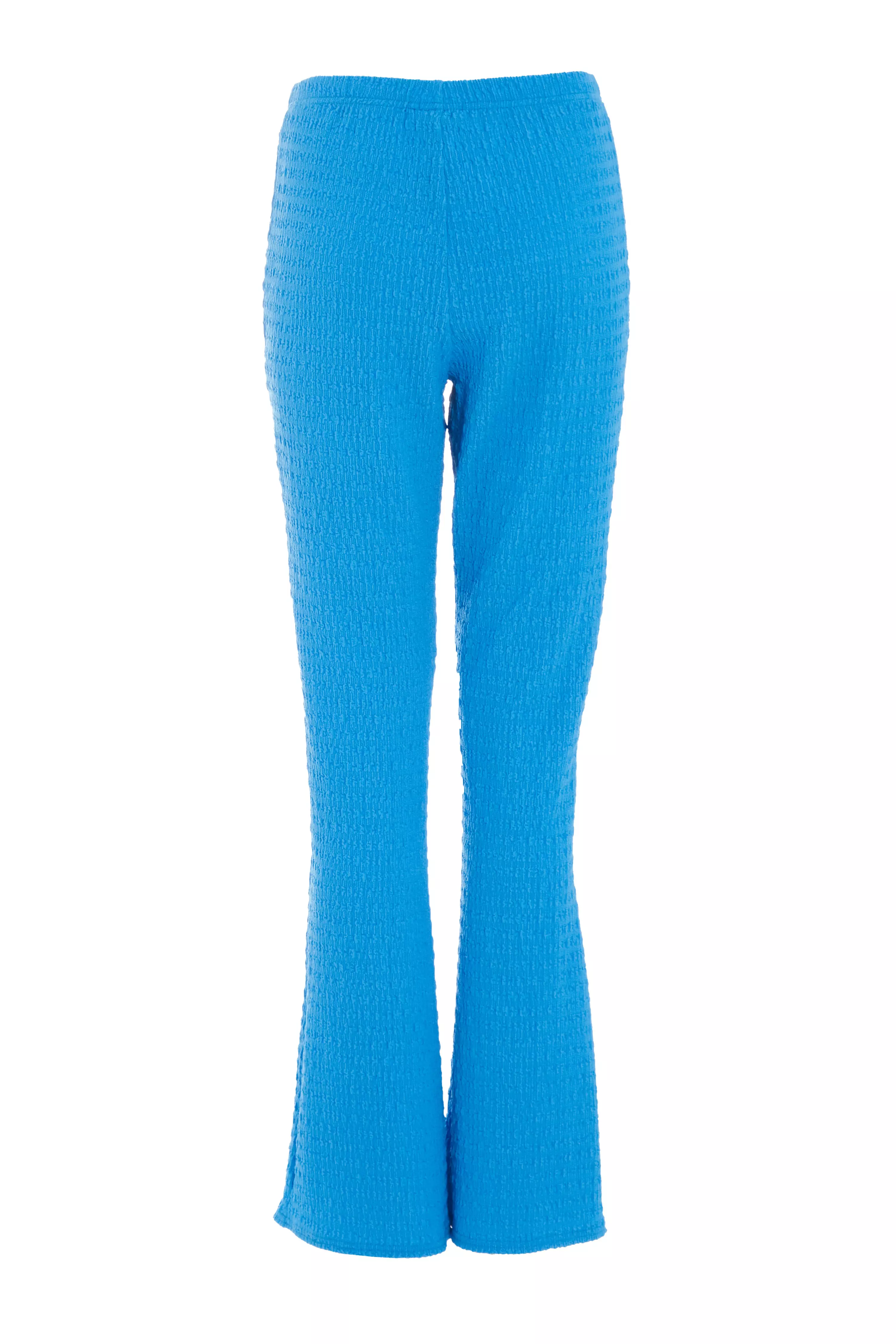 Blue Textured High Waisted Trousers