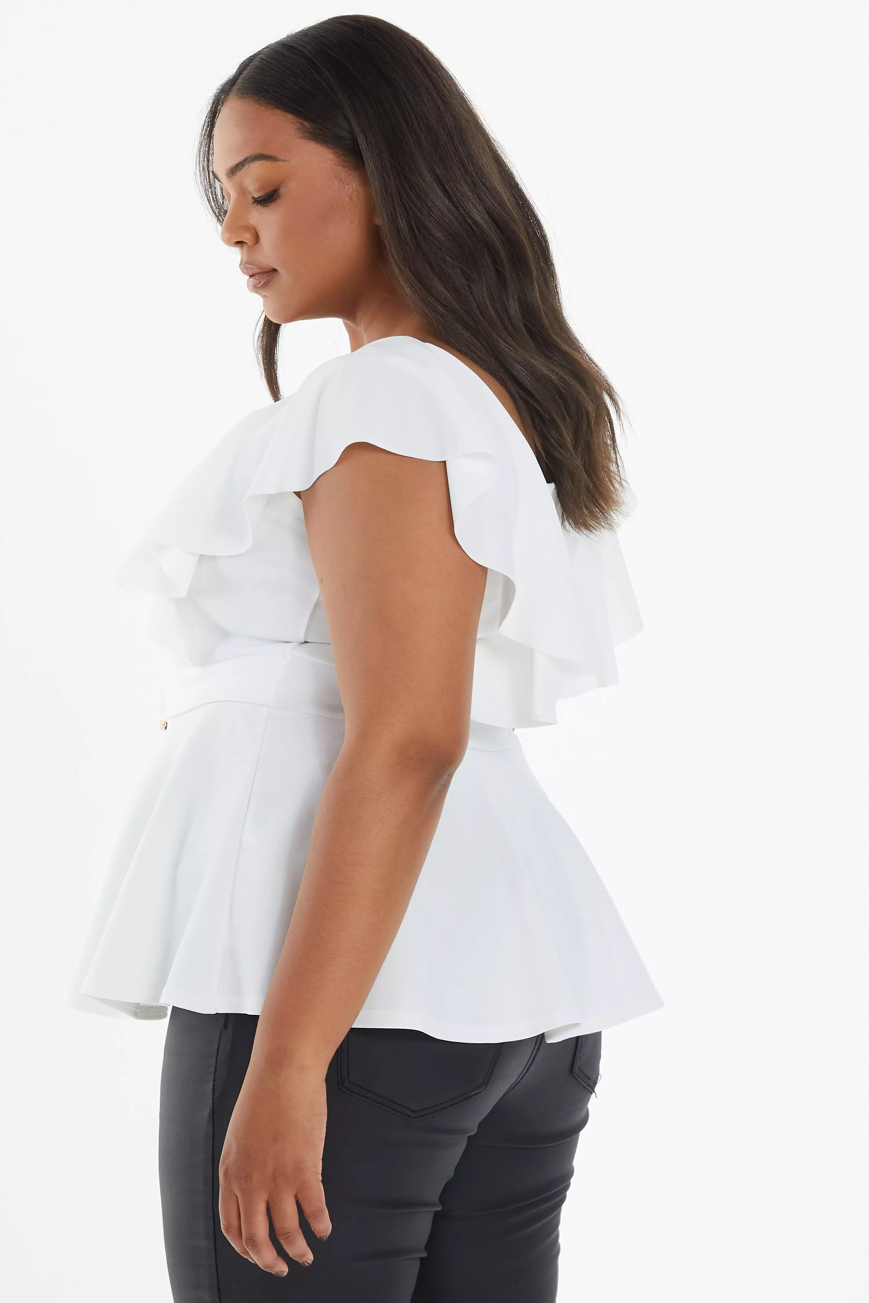 Curve Cream Frill Sleeve Peplum Top