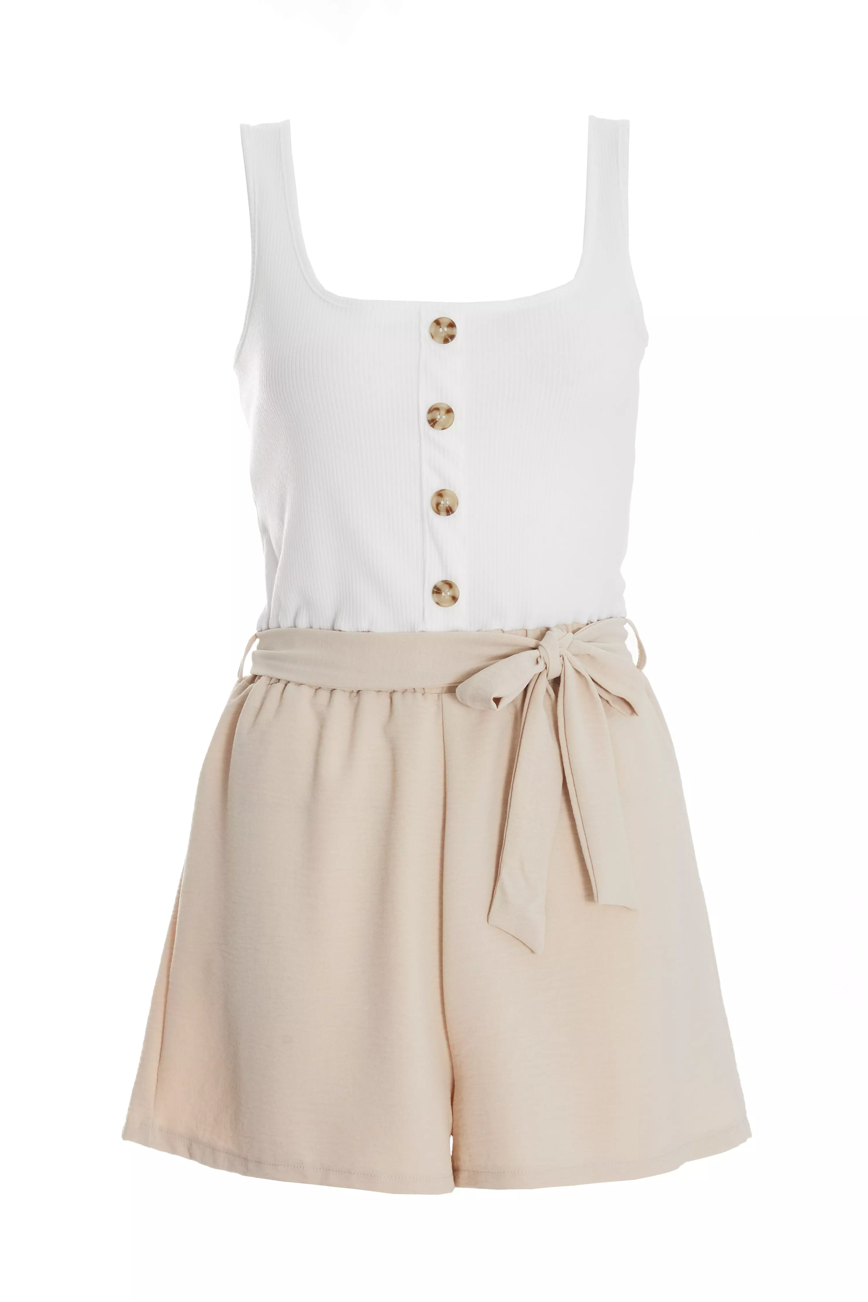 Cream Button Front Playsuit