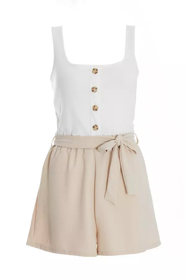 Cream Button Front Playsuit