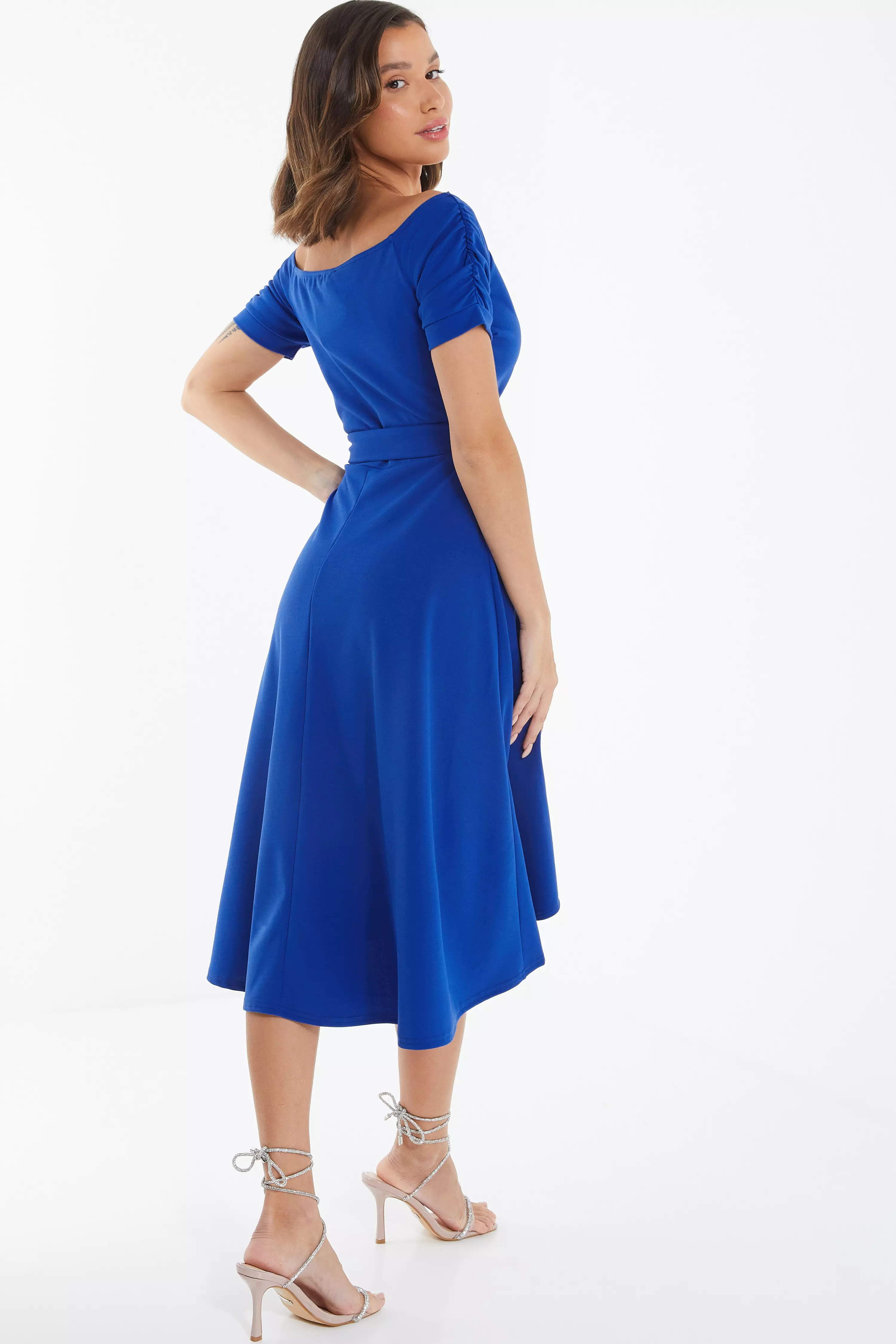 Royal Blue Bardot Dip Hem Midi Dress