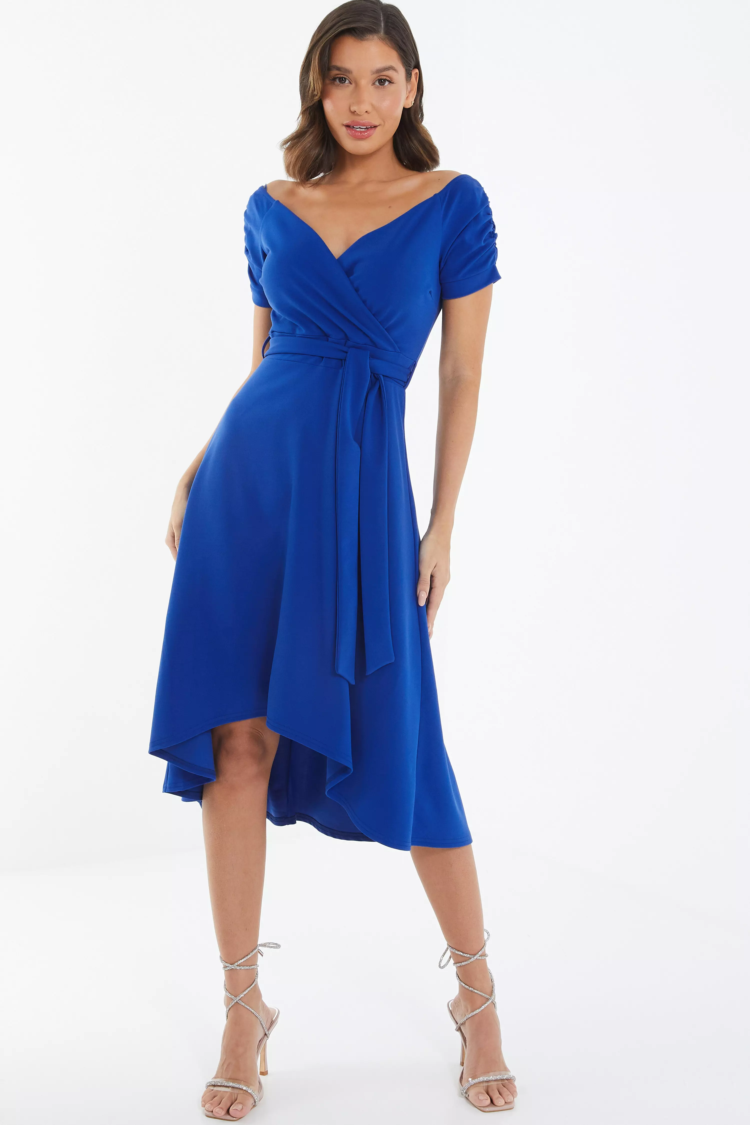 Royal Blue Bardot Dip Hem Midi Dress