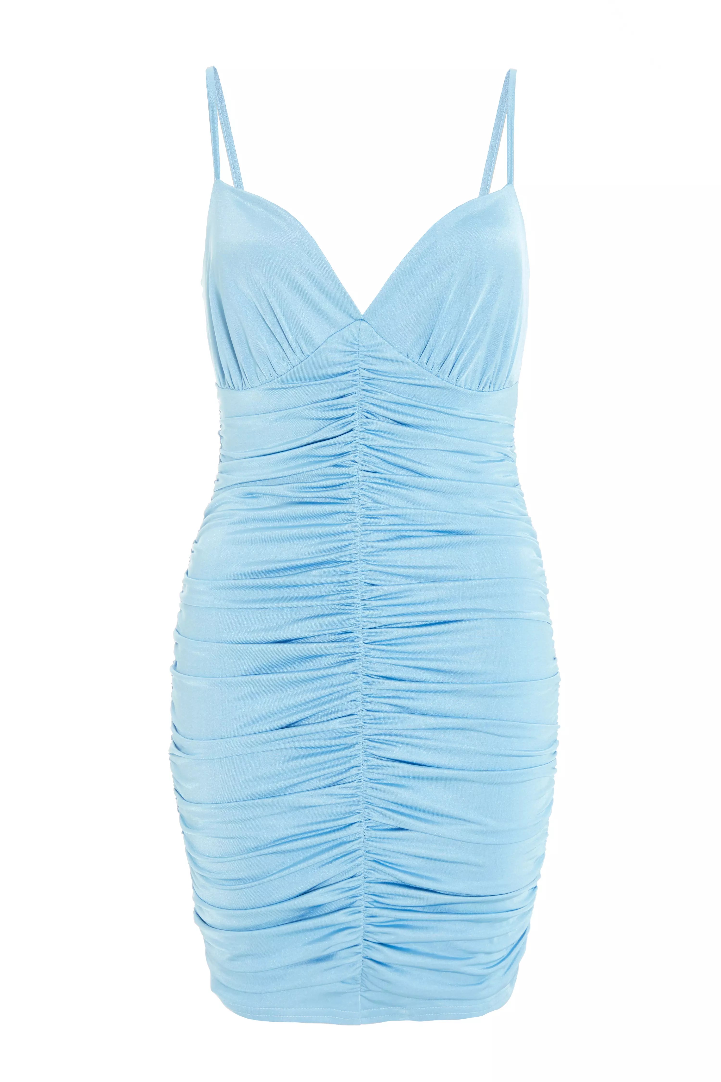 Blue Ruched Bodycon Mini Dress