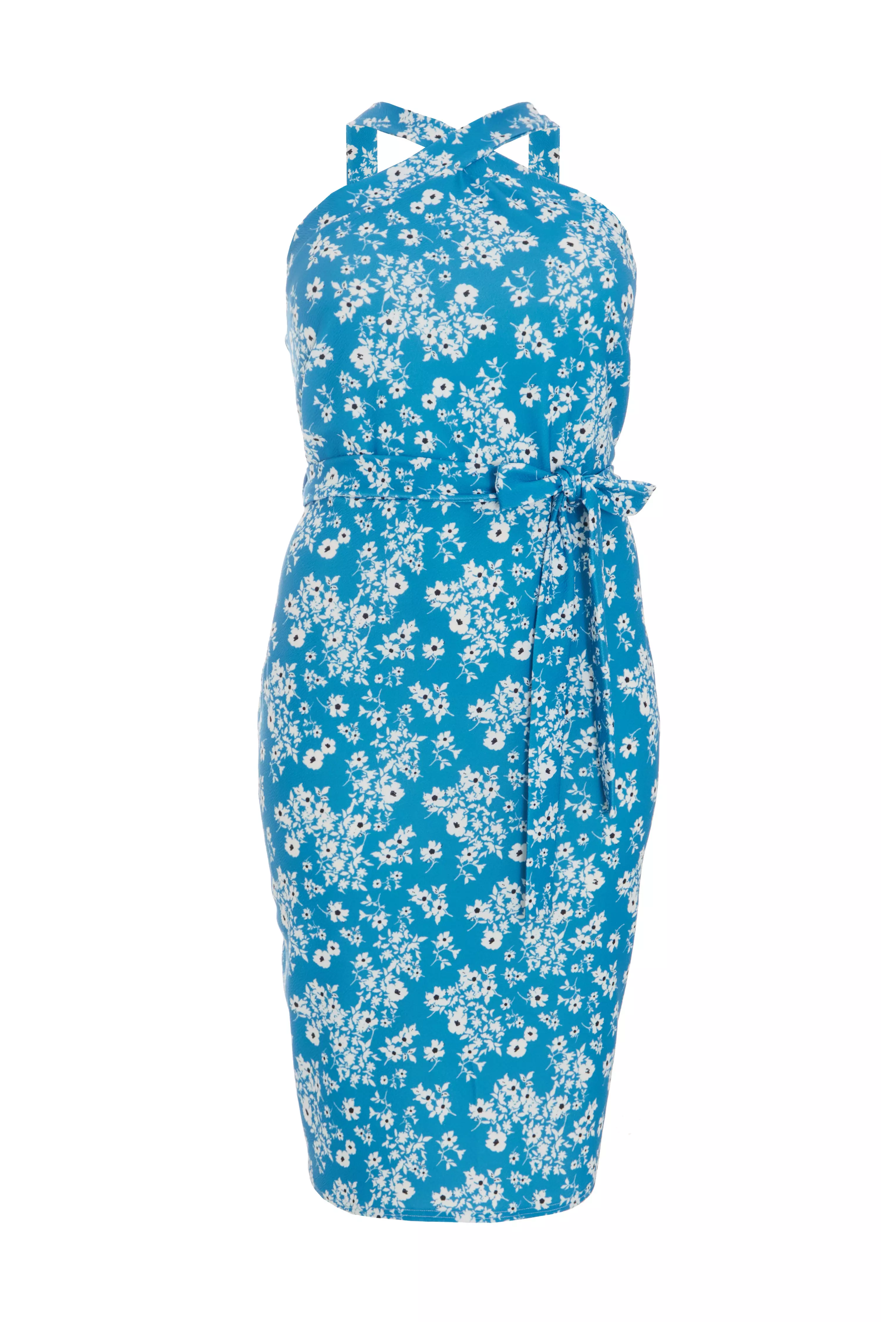 Blue Curve Ditsy Floral Midi Dress
