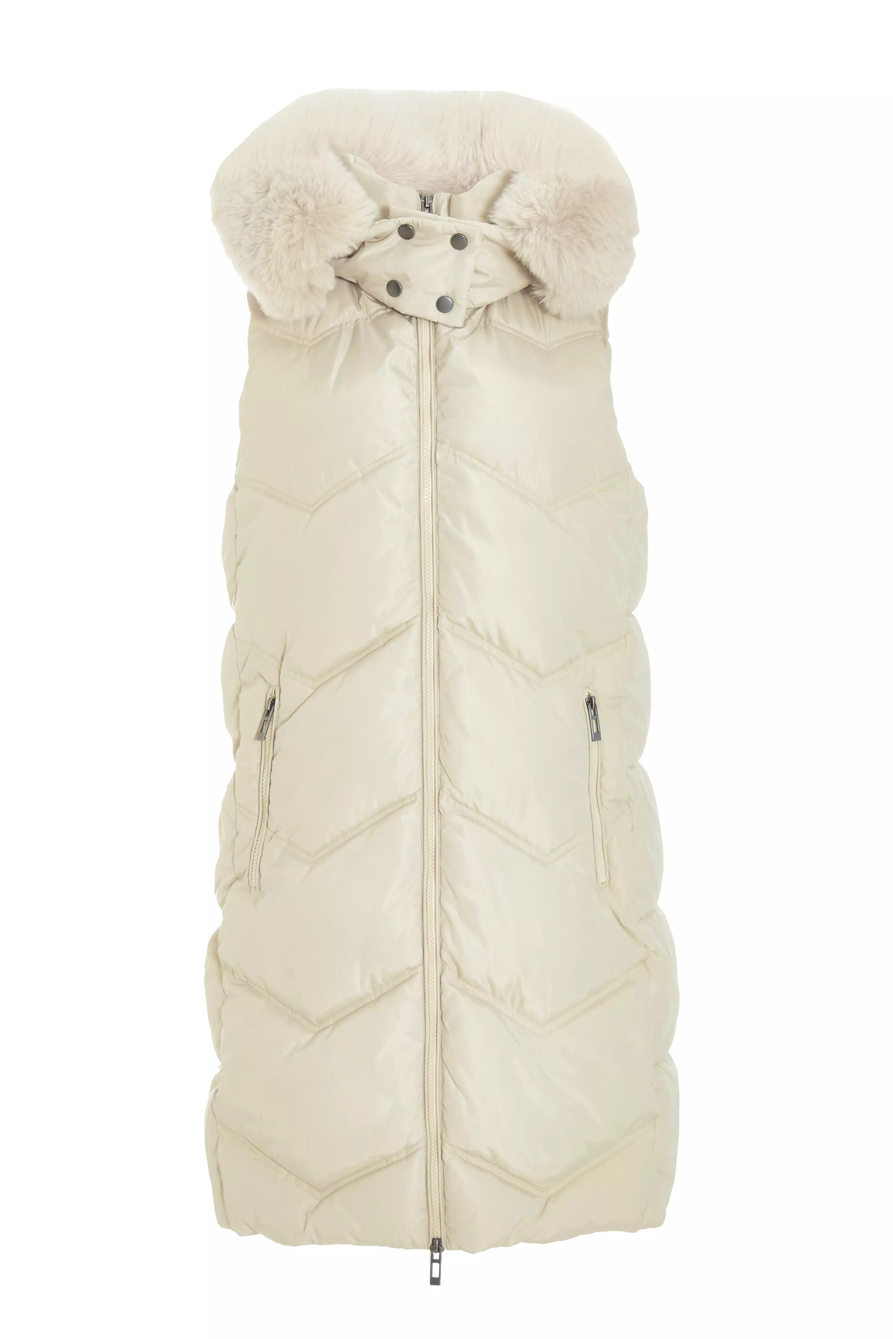 Stone Padded Hooded Long Gilet