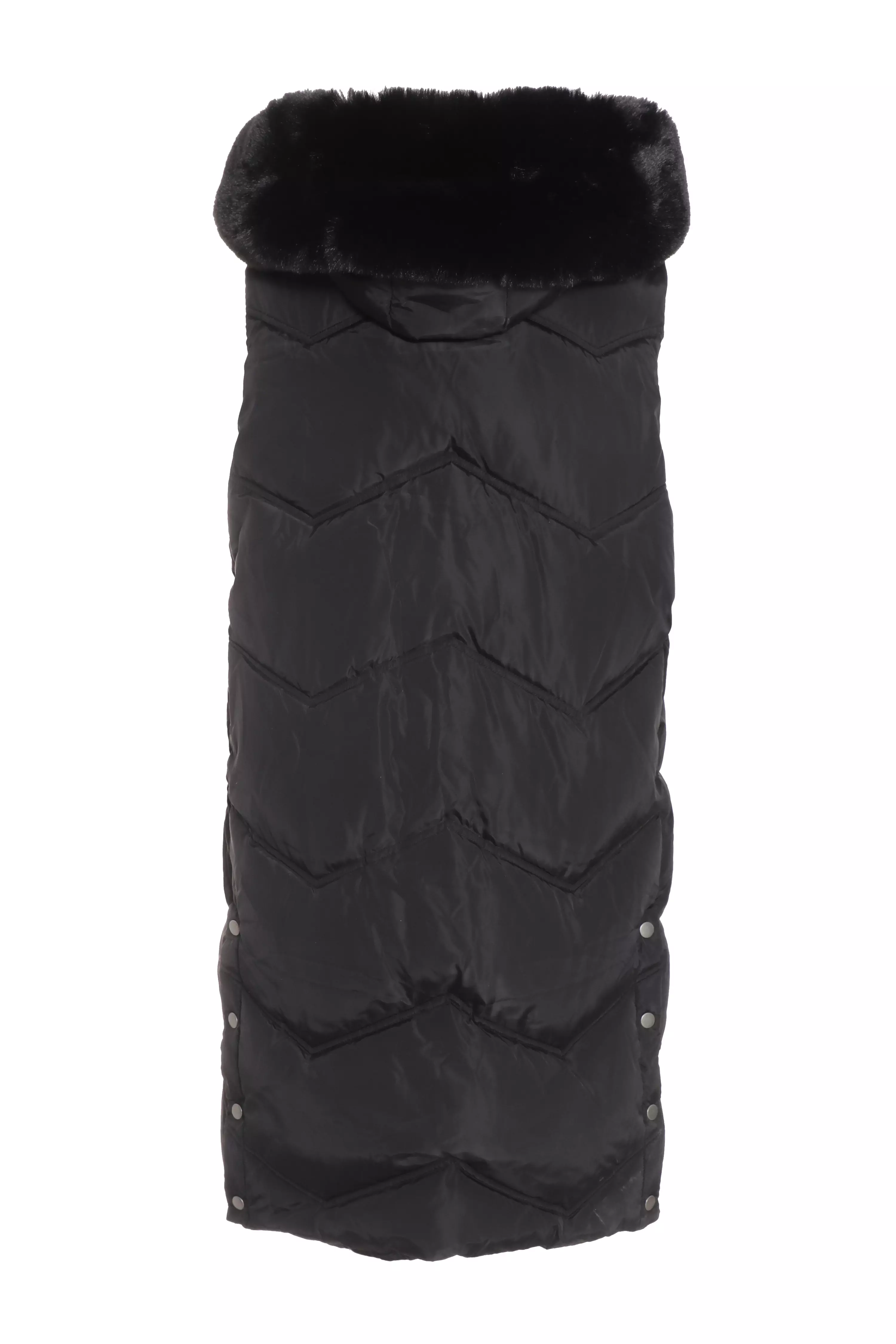 Black Padded Hooded Long Gilet