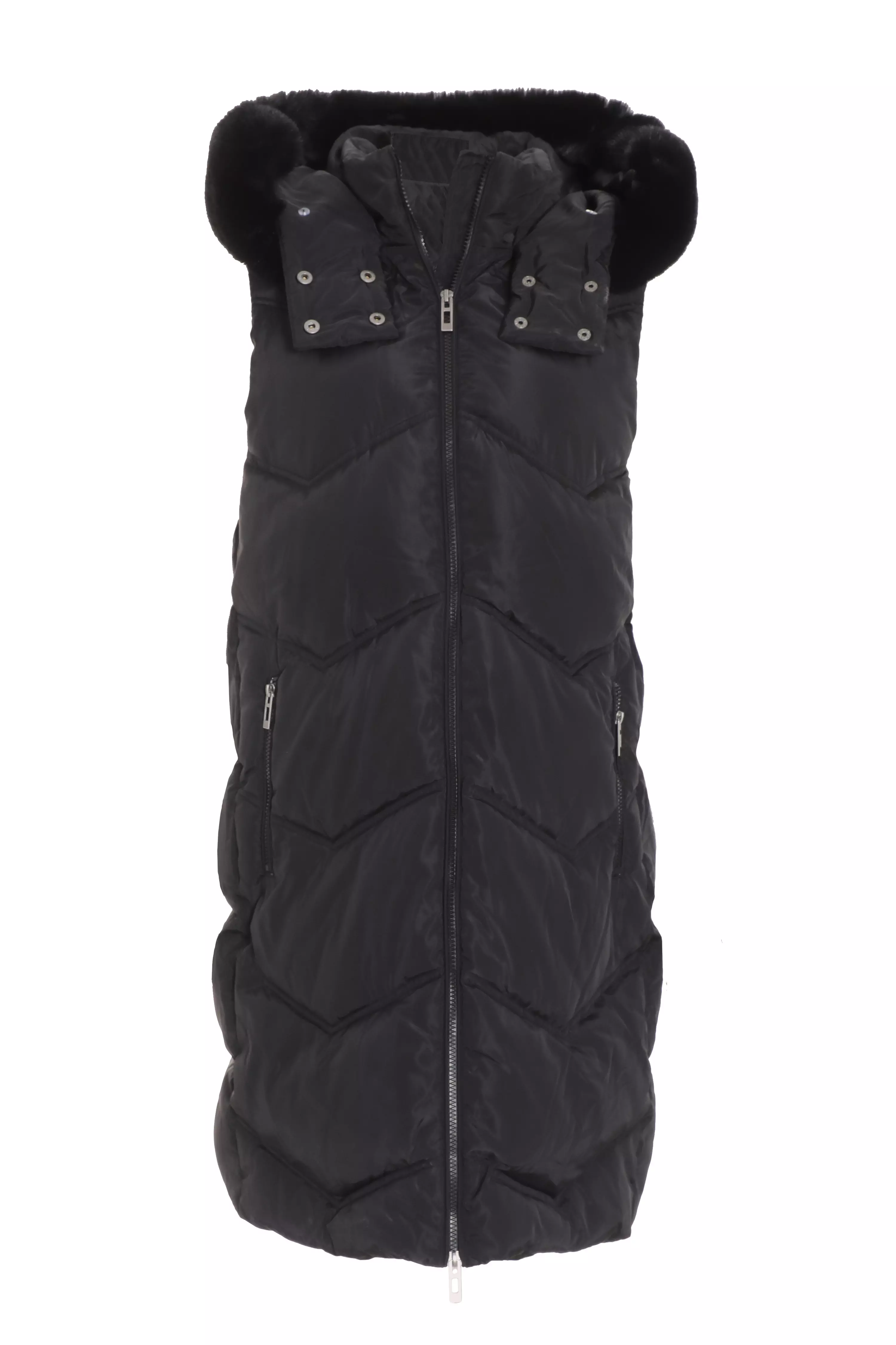 Black Padded Hooded Long Gilet