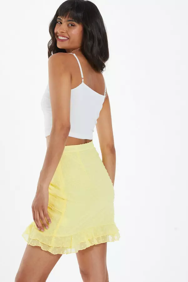 Yellow Chiffon Dobby Frill Mini Skirt