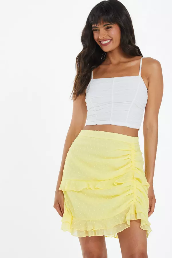 Yellow Chiffon Dobby Frill Mini Skirt