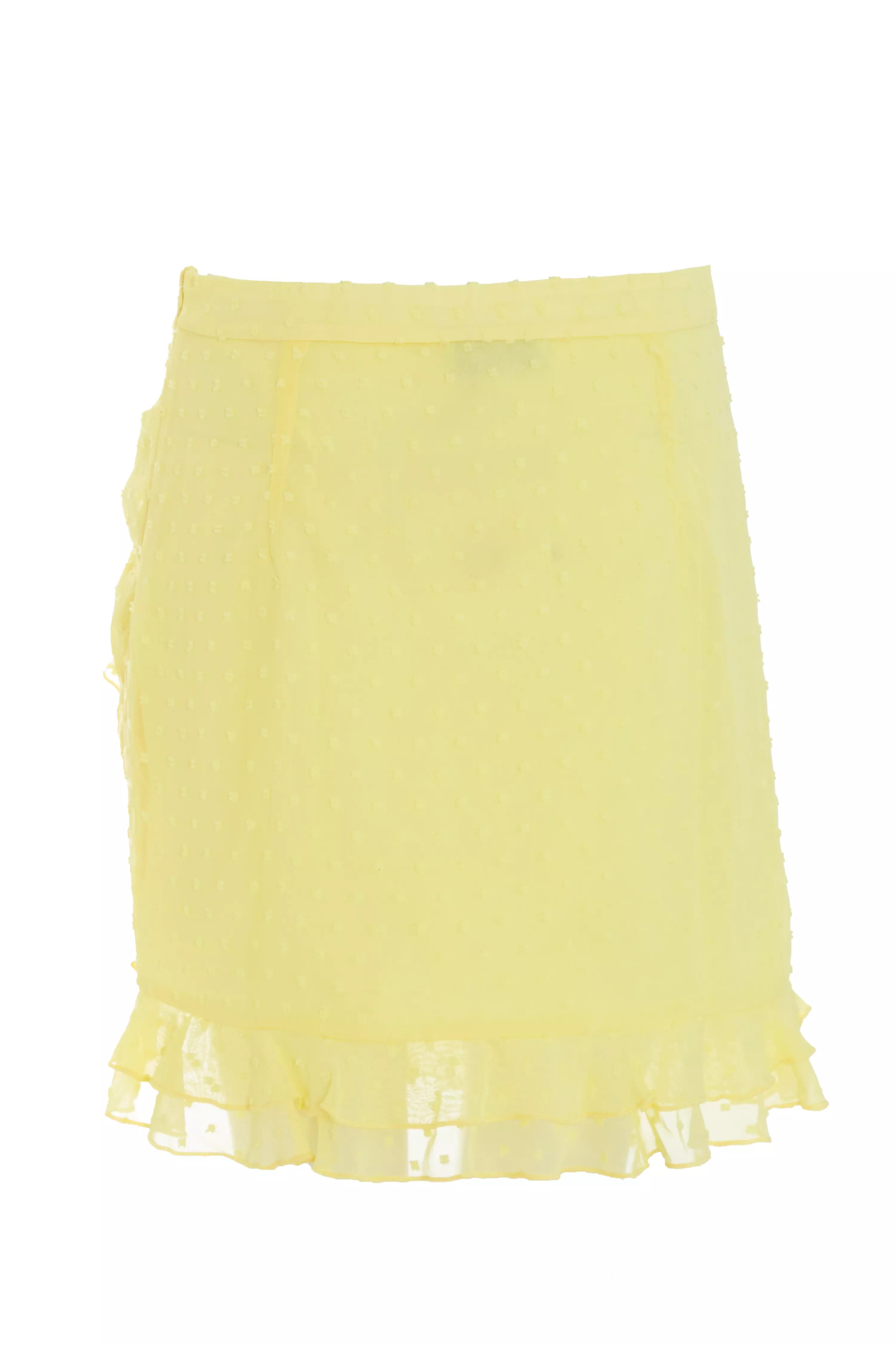 Yellow Chiffon Dobby Frill Mini Skirt