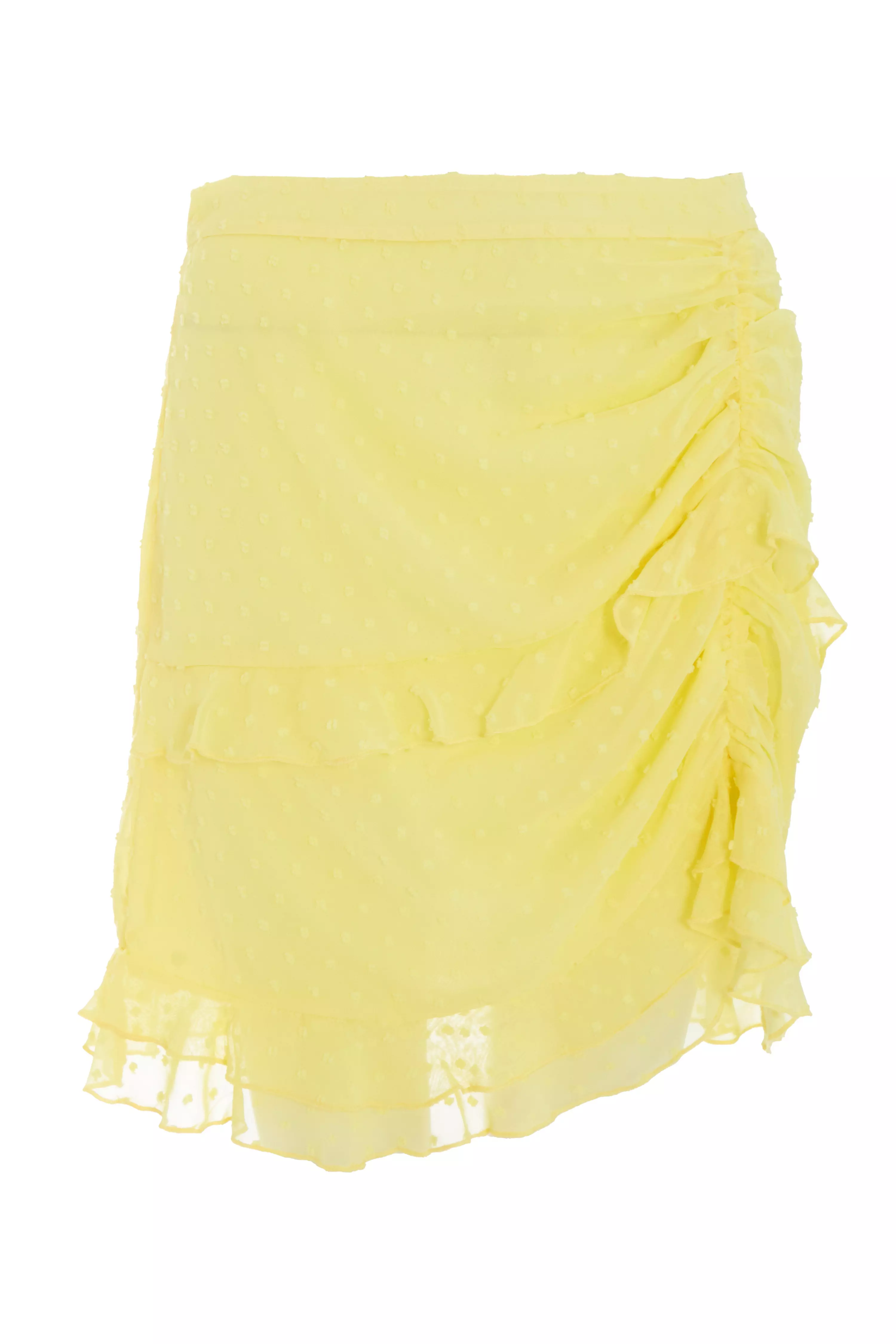 Yellow Chiffon Dobby Frill Mini Skirt