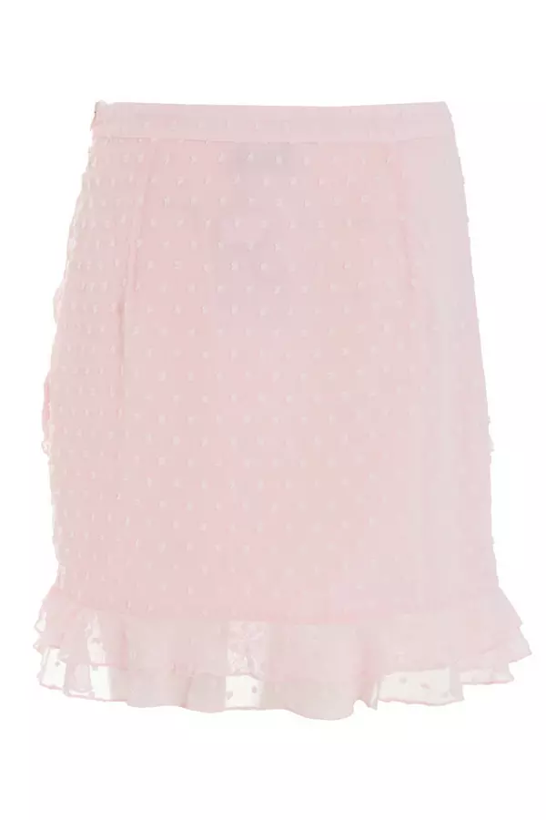 Pink Chiffon Dobby Frill Mini Skirt