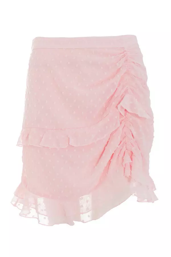 Pink Chiffon Dobby Frill Mini Skirt