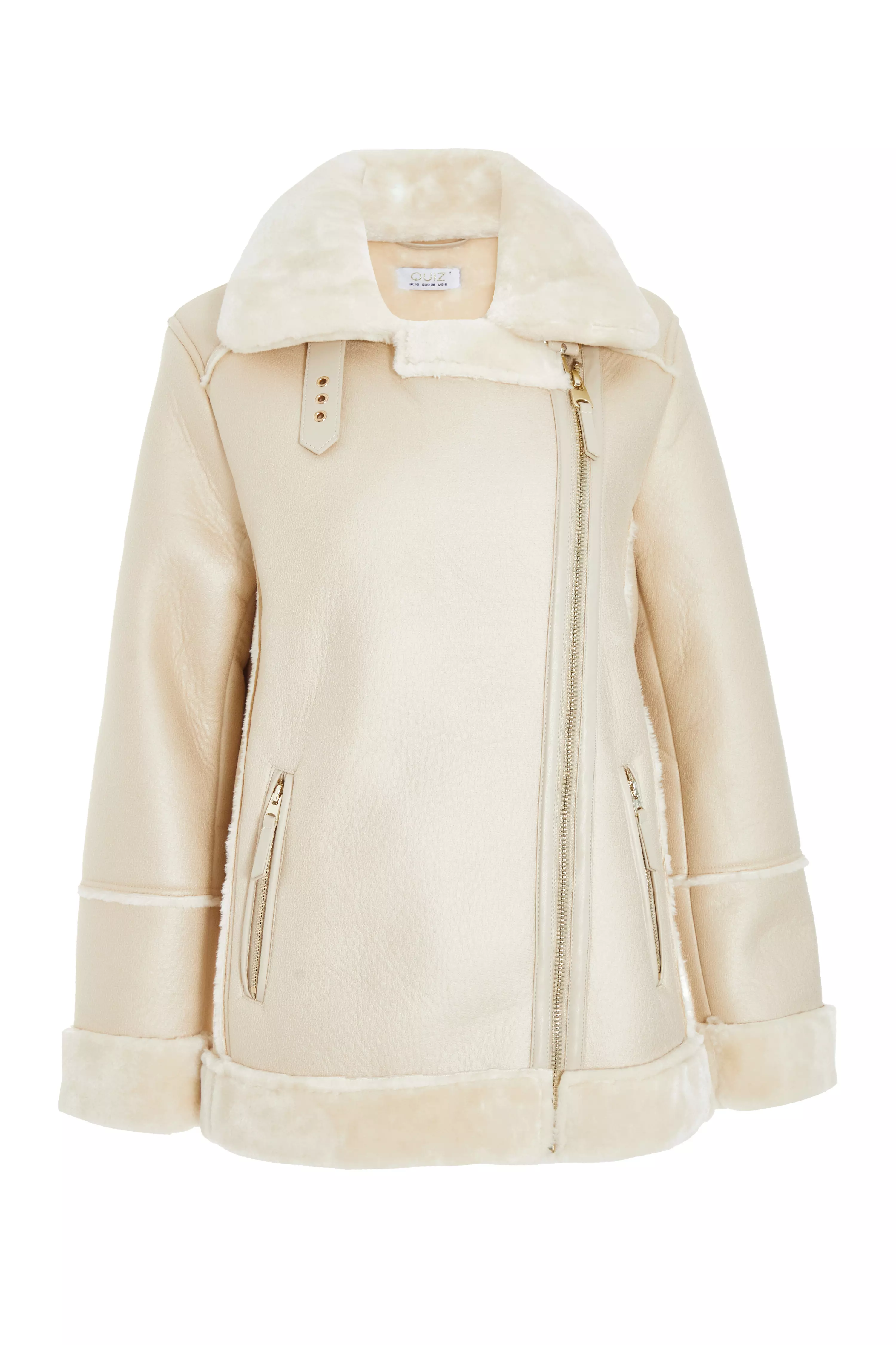 Stone Aviator Faux Fur Jacket