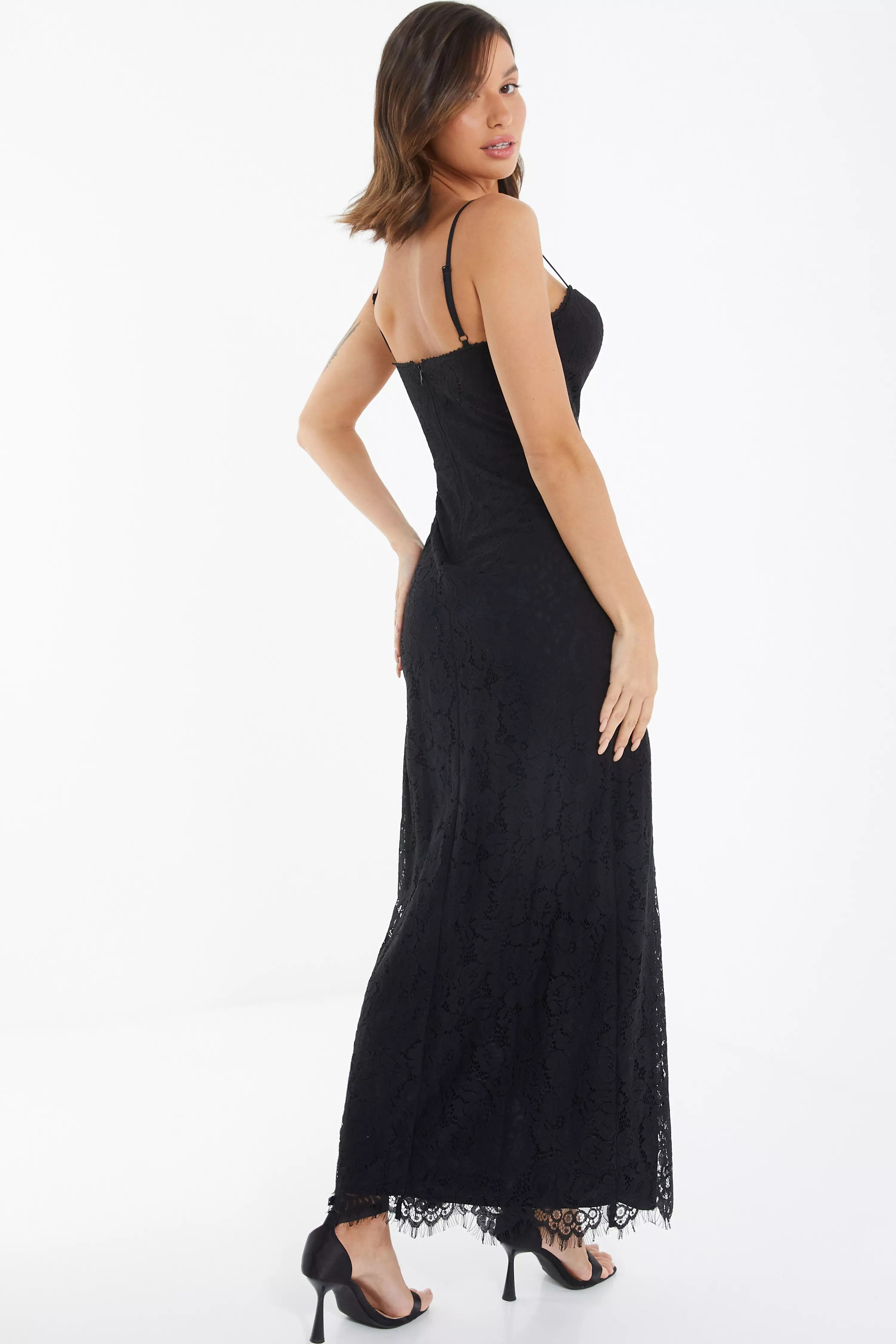 Black Lace Split Leg Maxi Dress