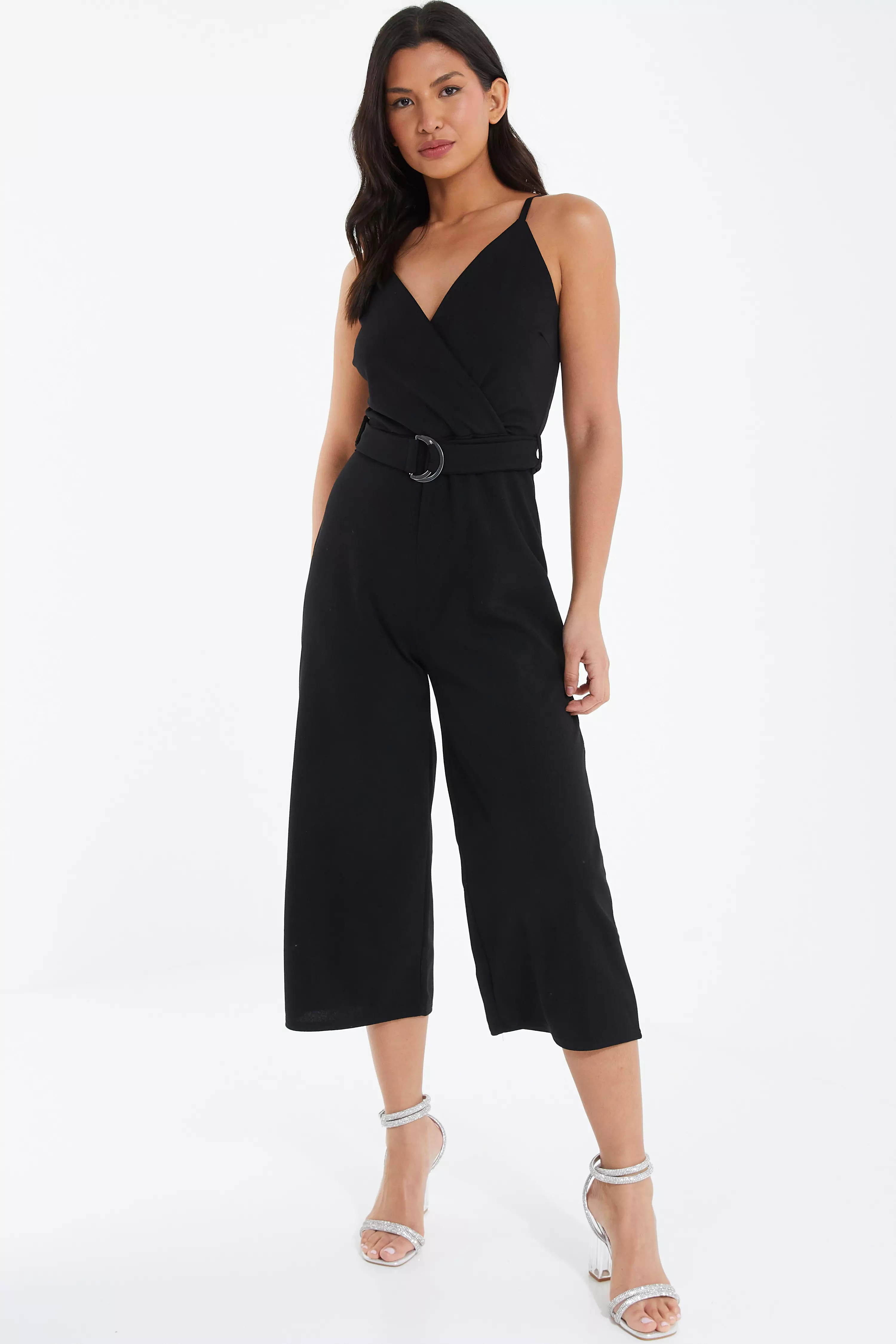 Black wrap cheap culotte jumpsuit