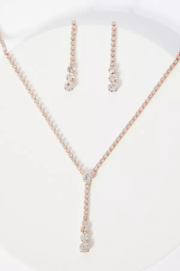 Rose Gold Diamante Drop Jewellery Set