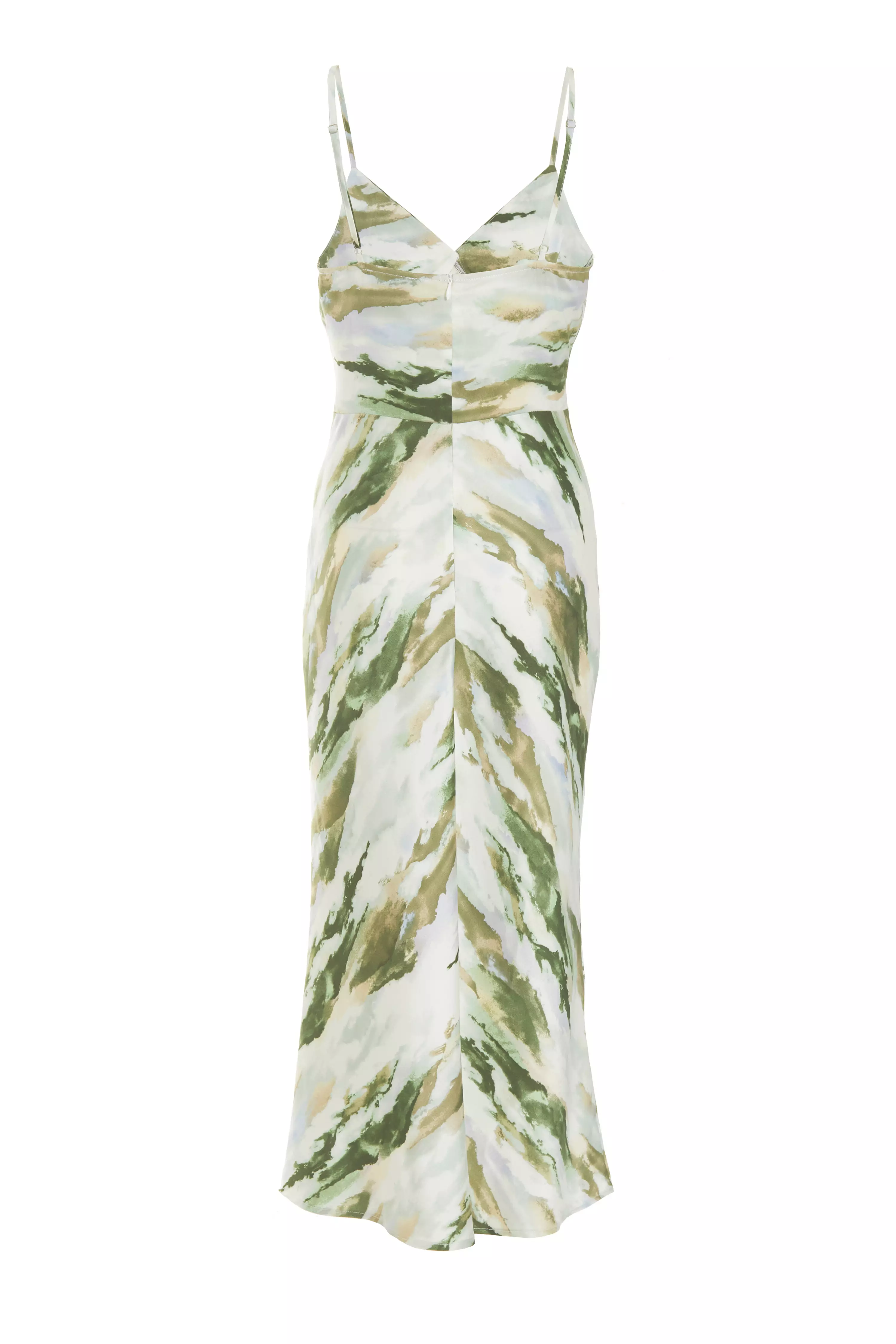 Green Marble Print Satin Midaxi Dress