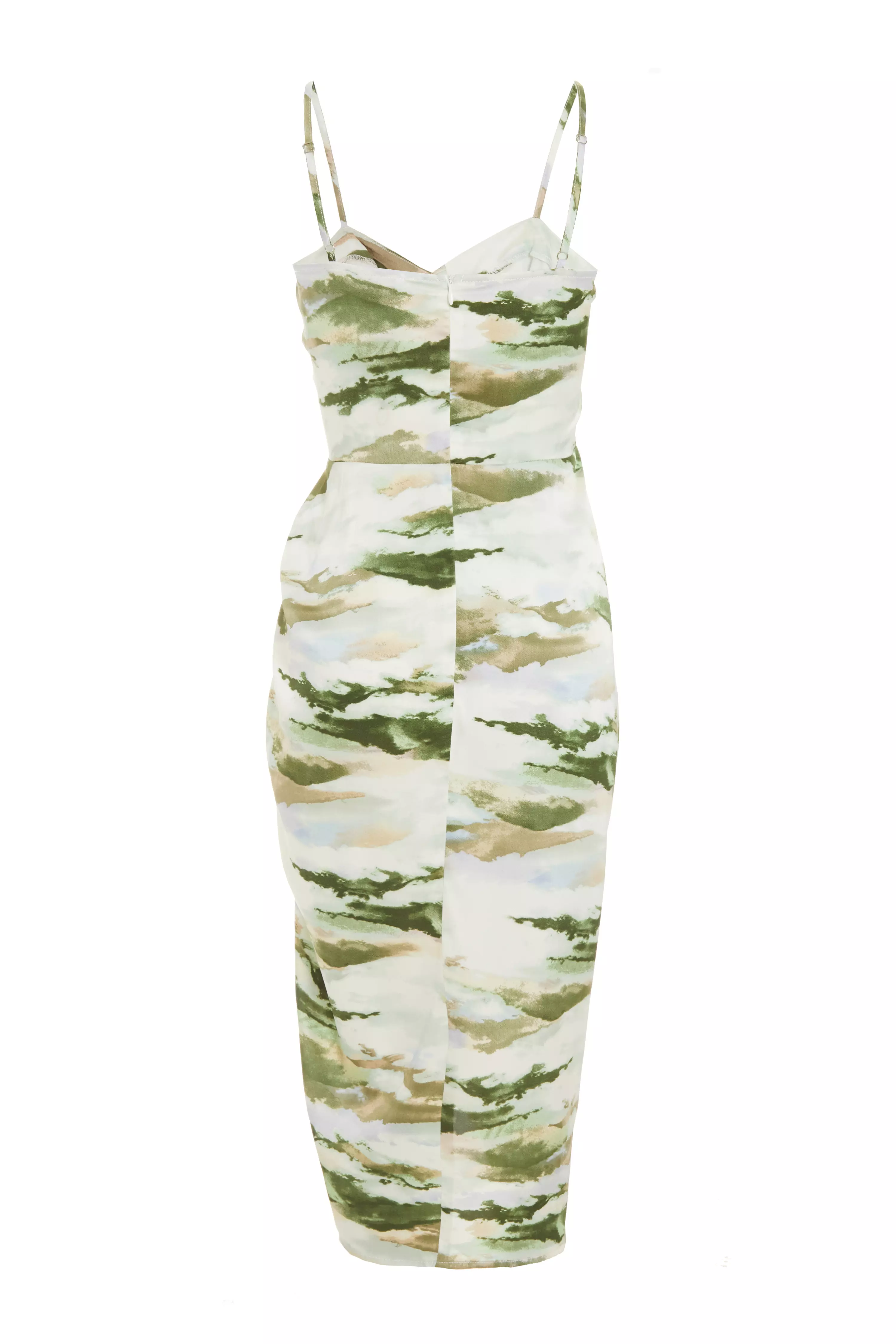 Green Marble Print Satin Midi Dress