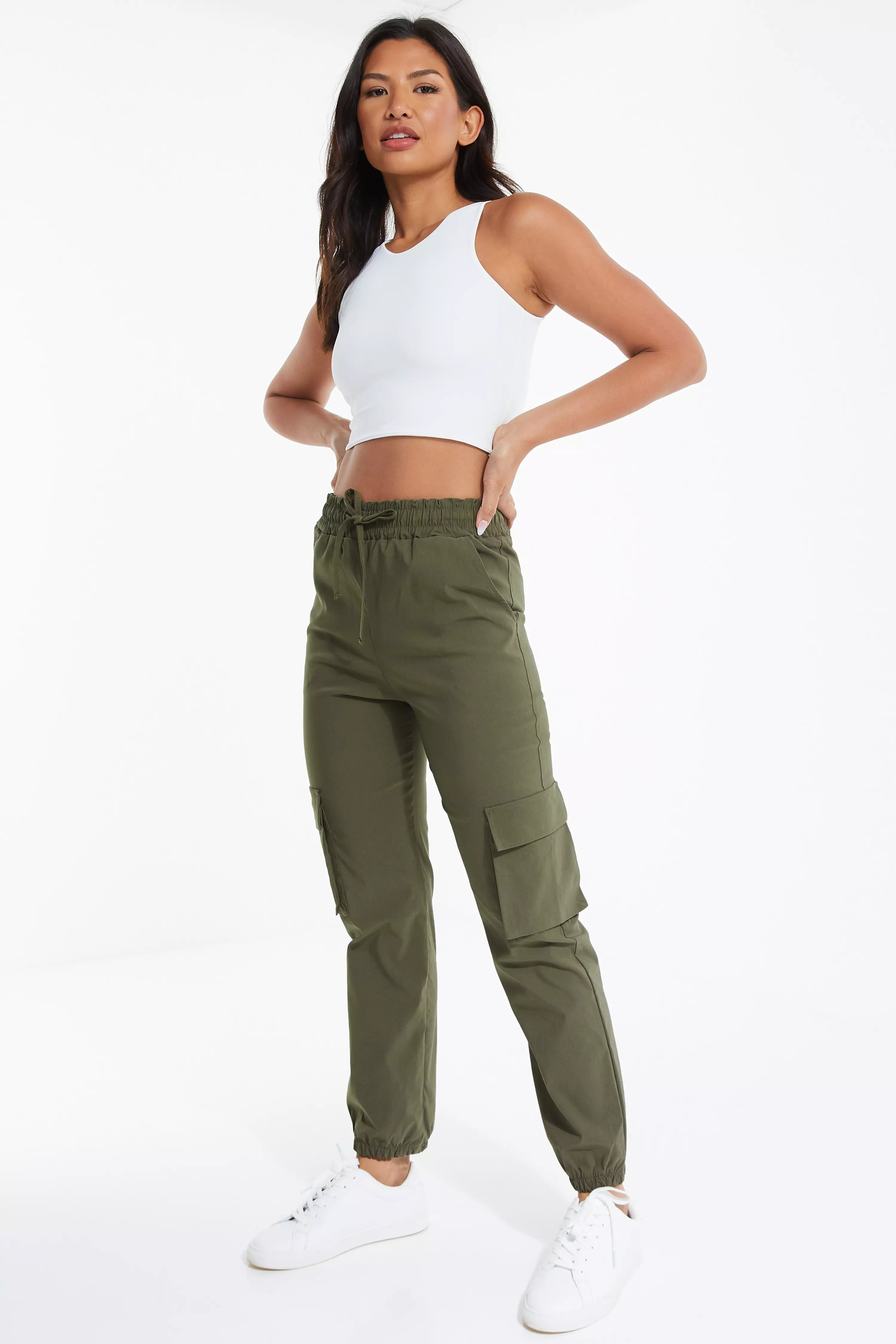 Khaki Tie Waist Cargo Trousers