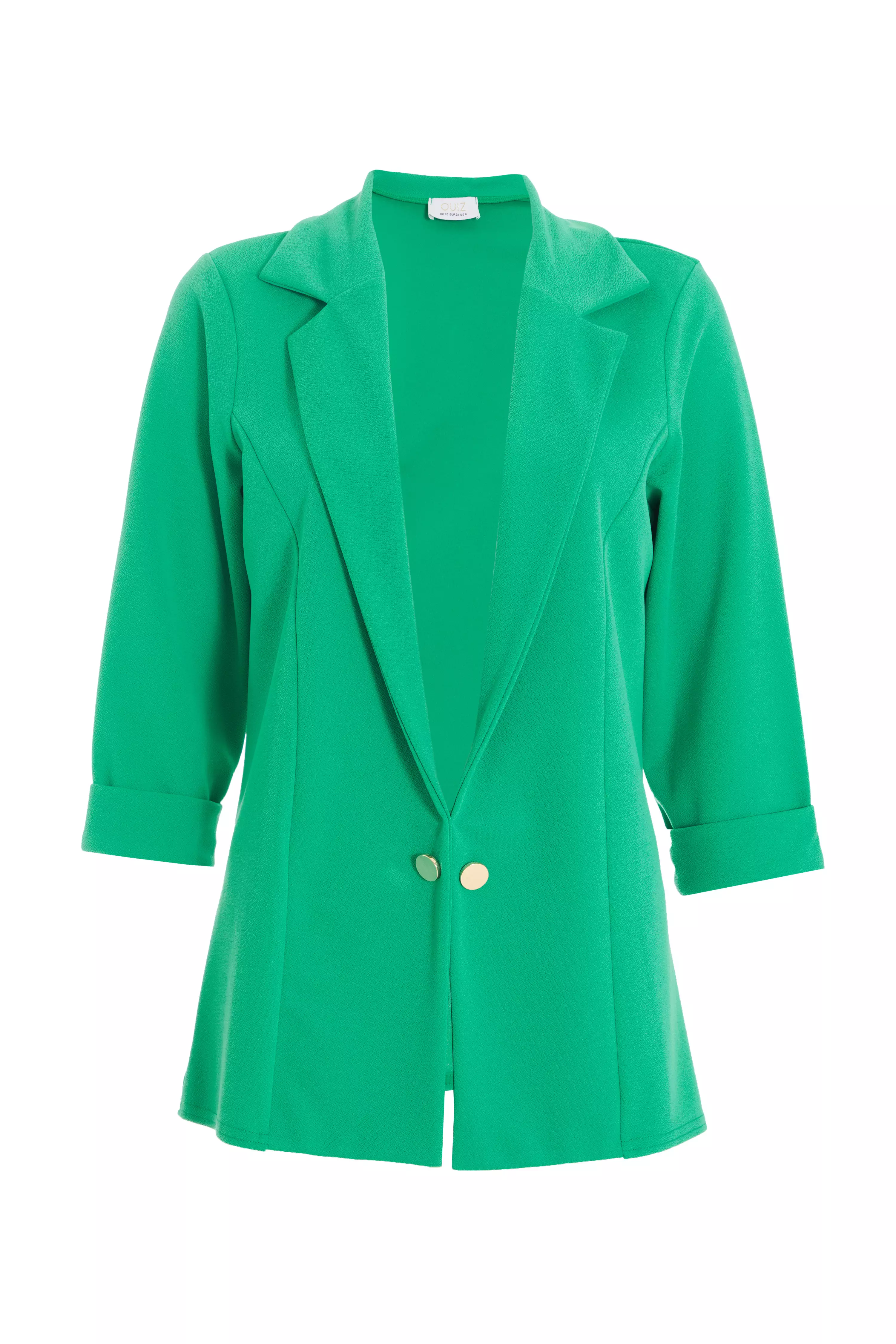 Green Ruched Sleeve Blazer