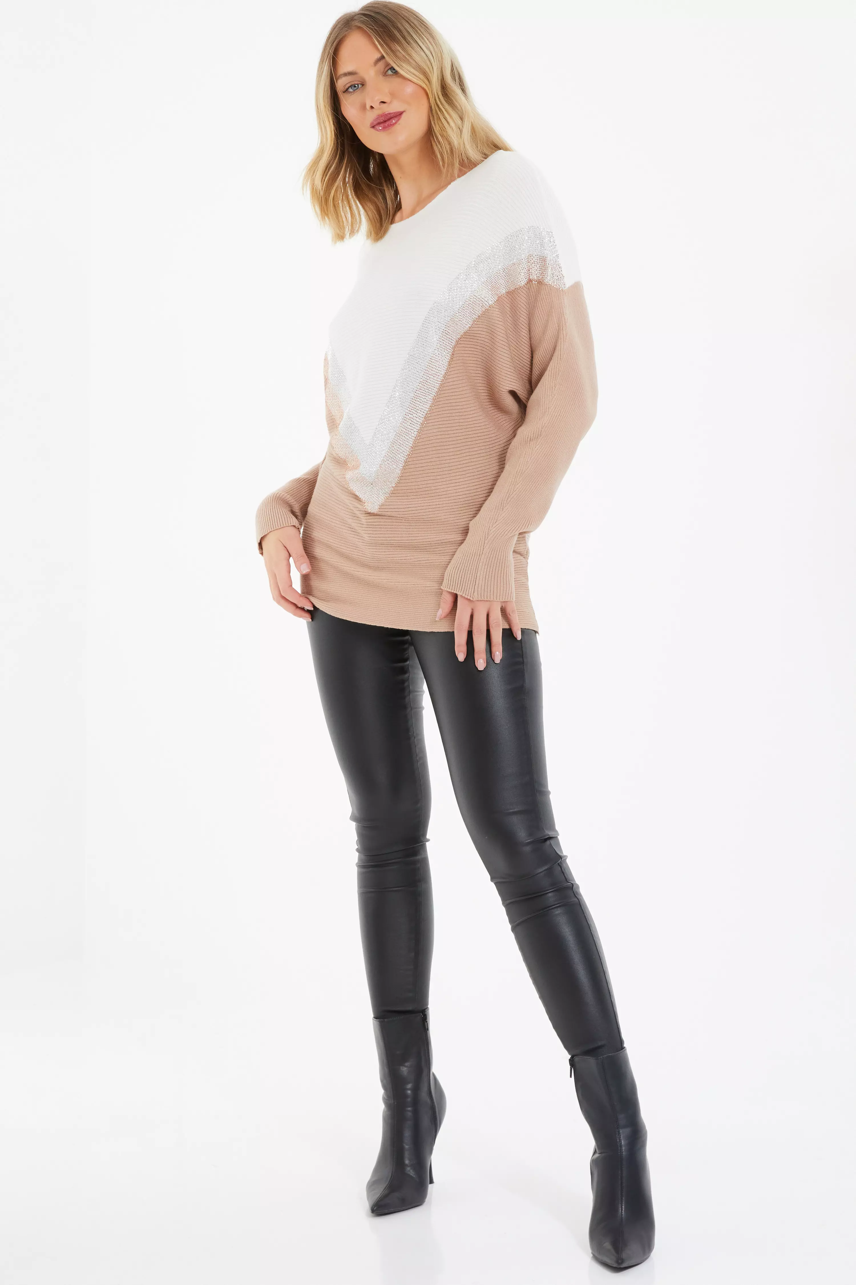 Cream Knitted Embellished Jumper