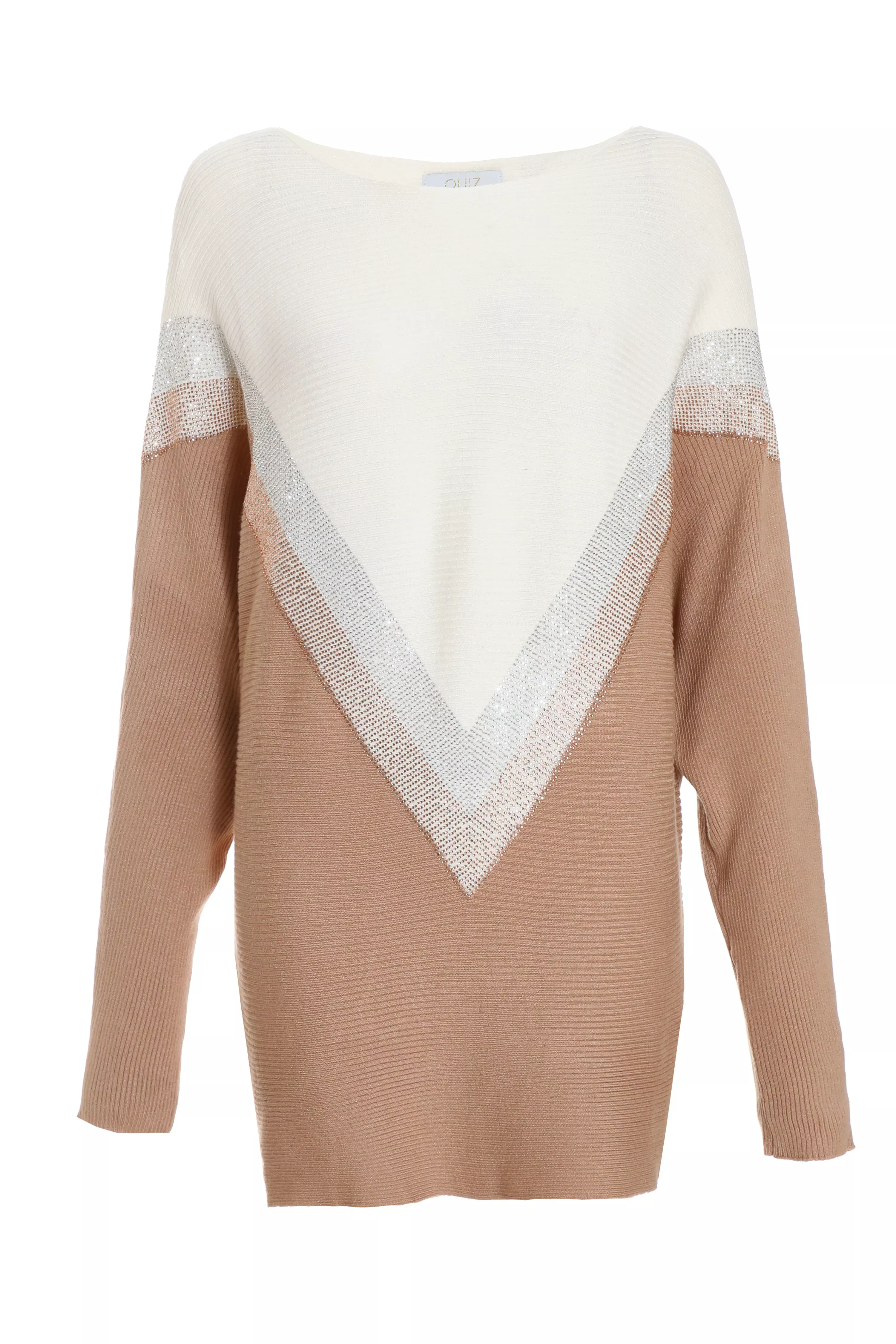 Cream Knitted Embellished Jumper