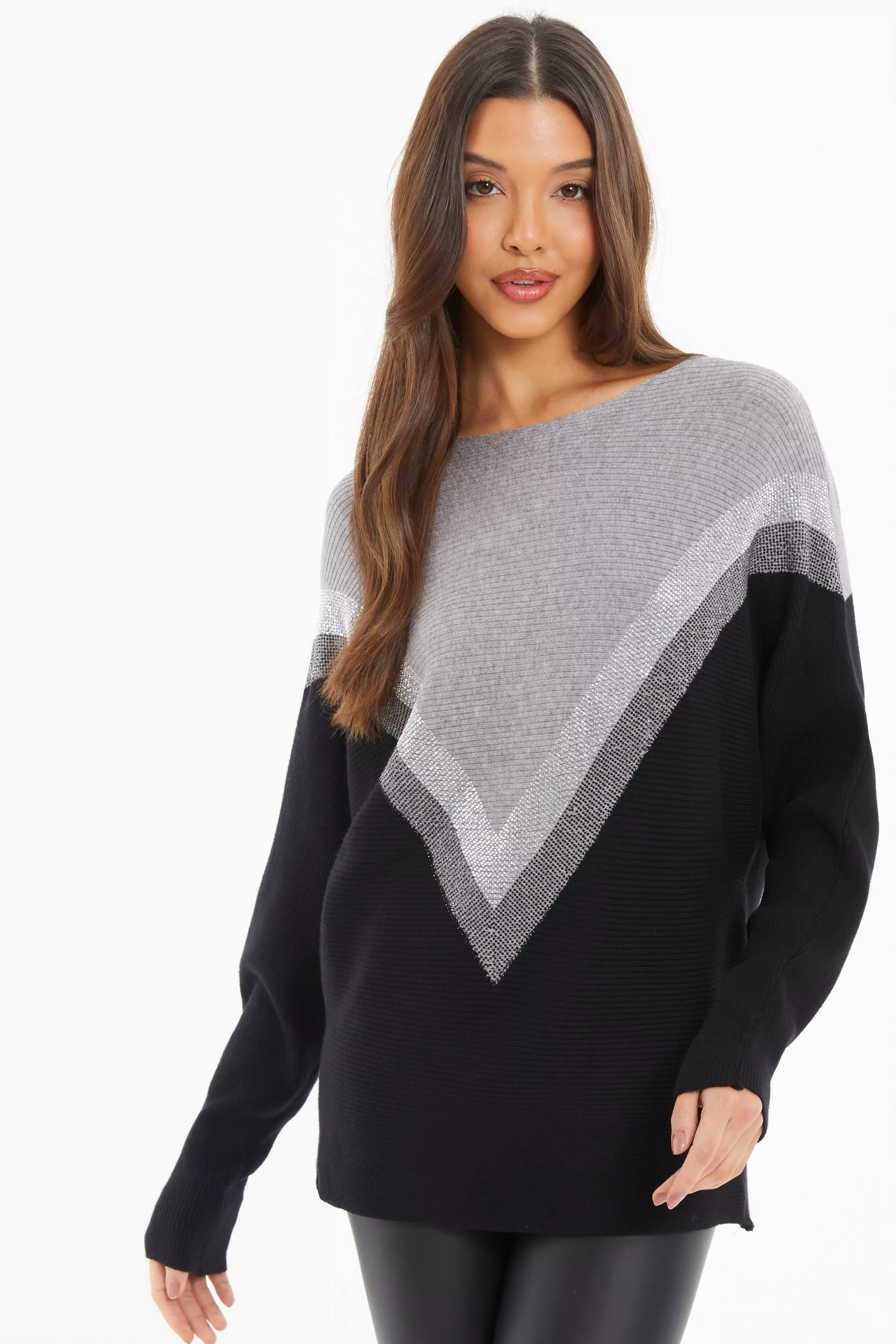 Black Knitted Color Block Jumper