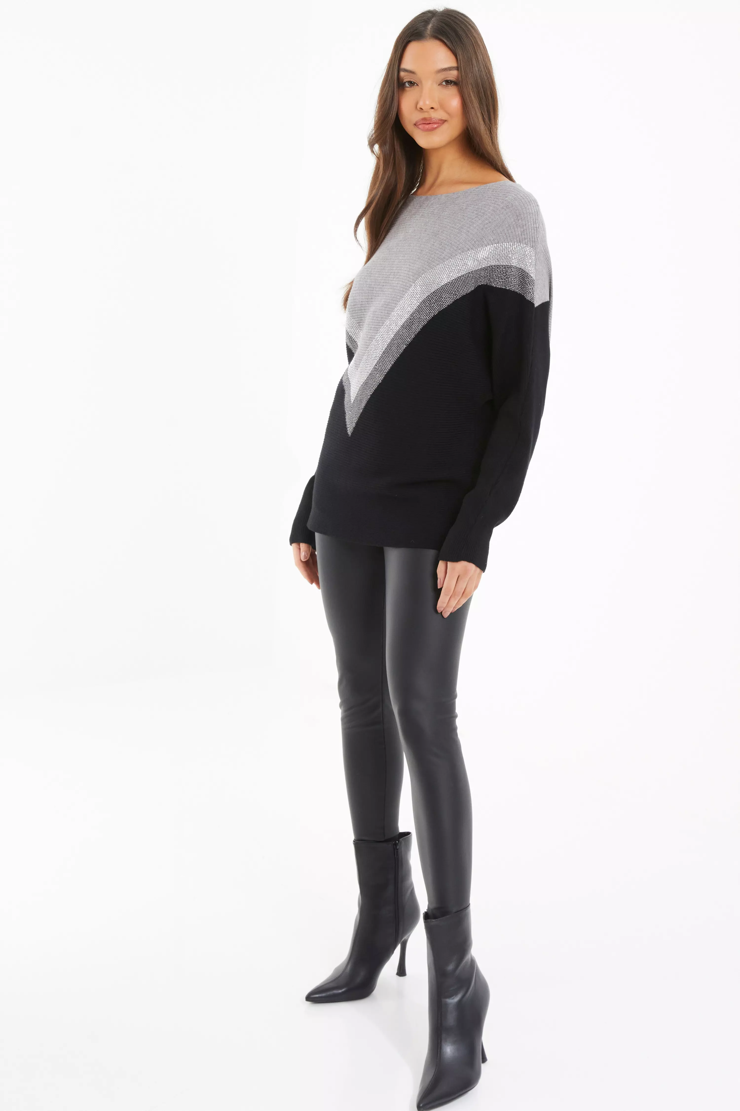 Black Knitted Color Block Jumper