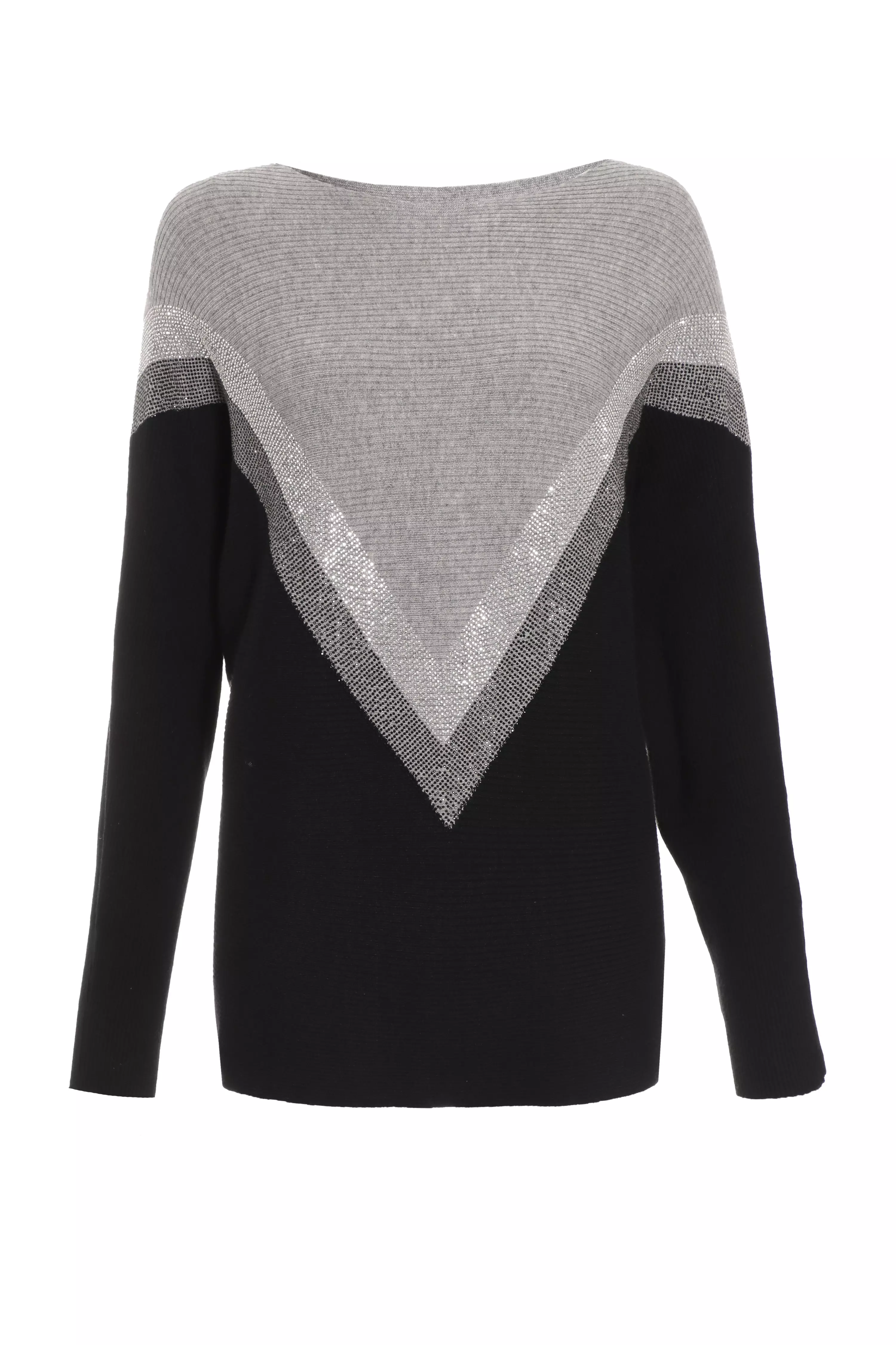 Black Knitted Color Block Jumper