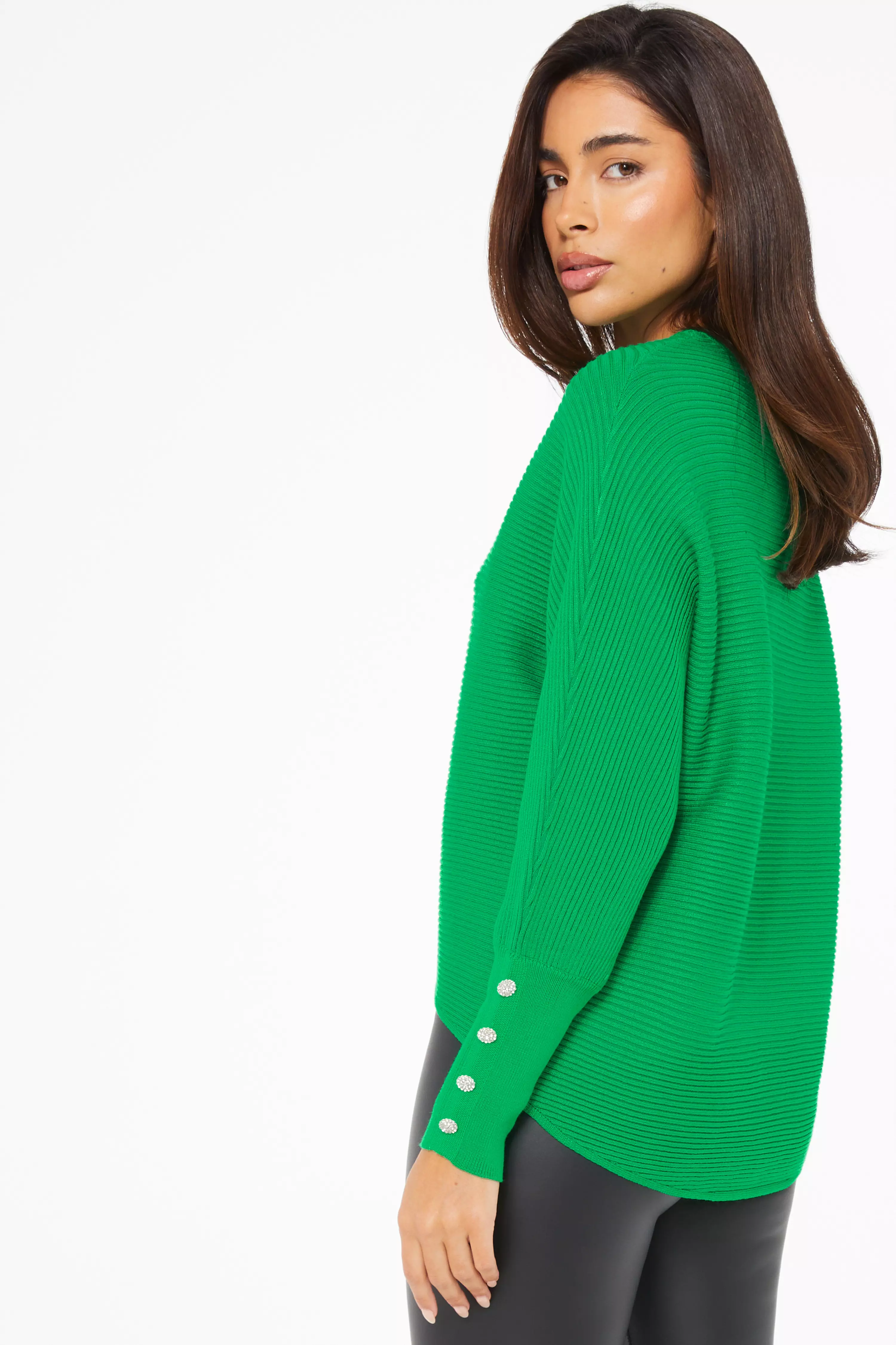 Jade Green Light Knit Buttoned Jumper