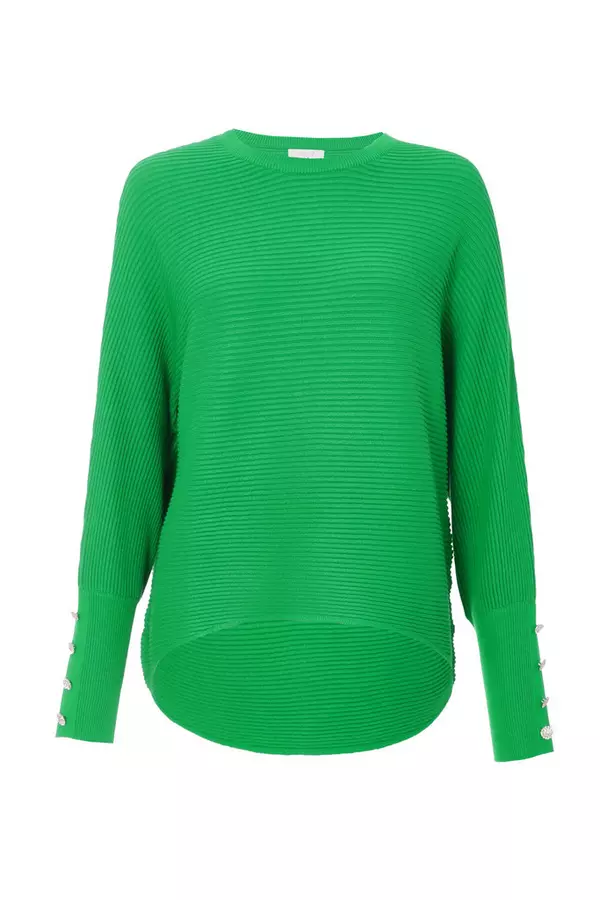 Jade Green Light Knit Buttoned Jumper