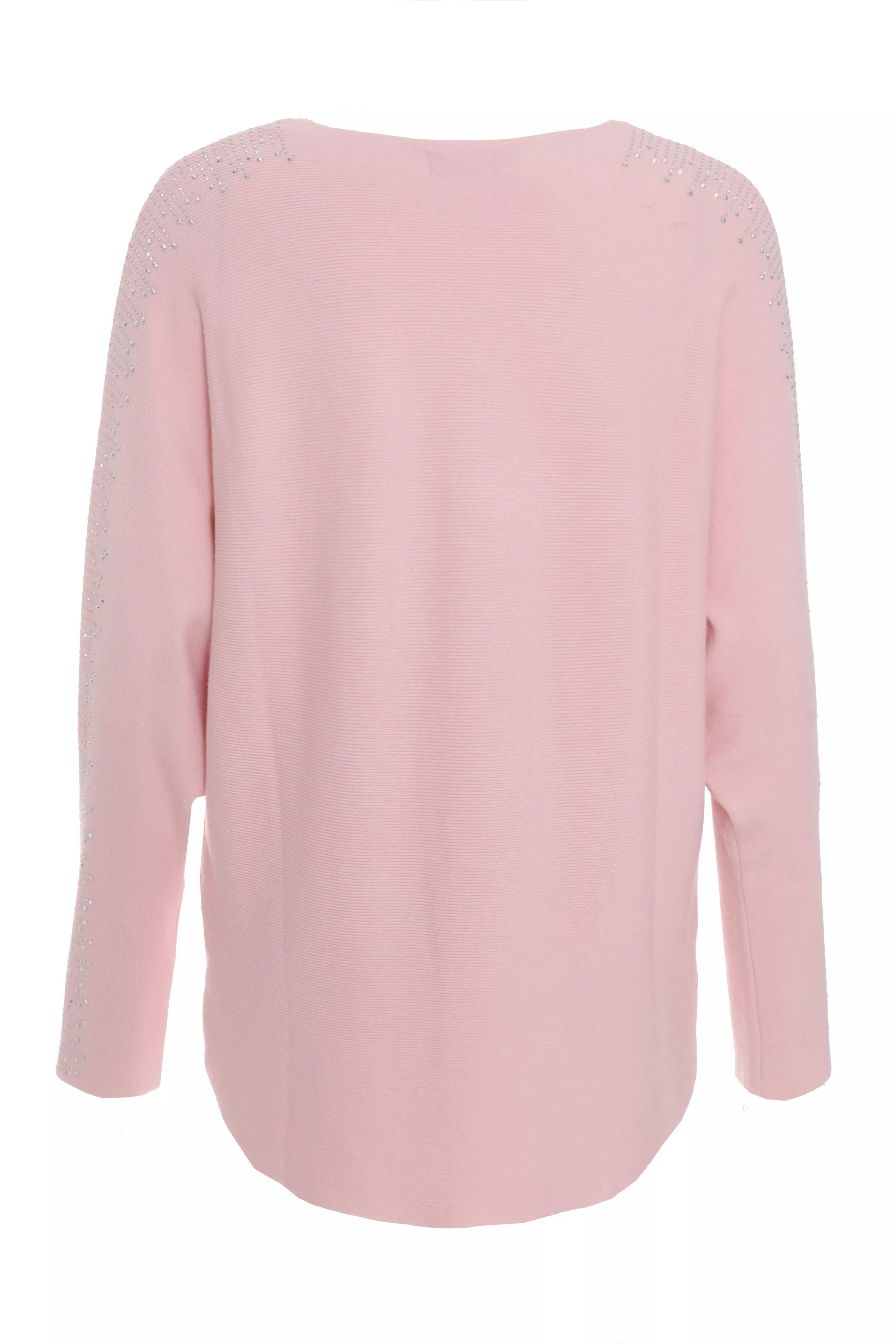 Pink Light Knit Diamante Sleeve Jumper