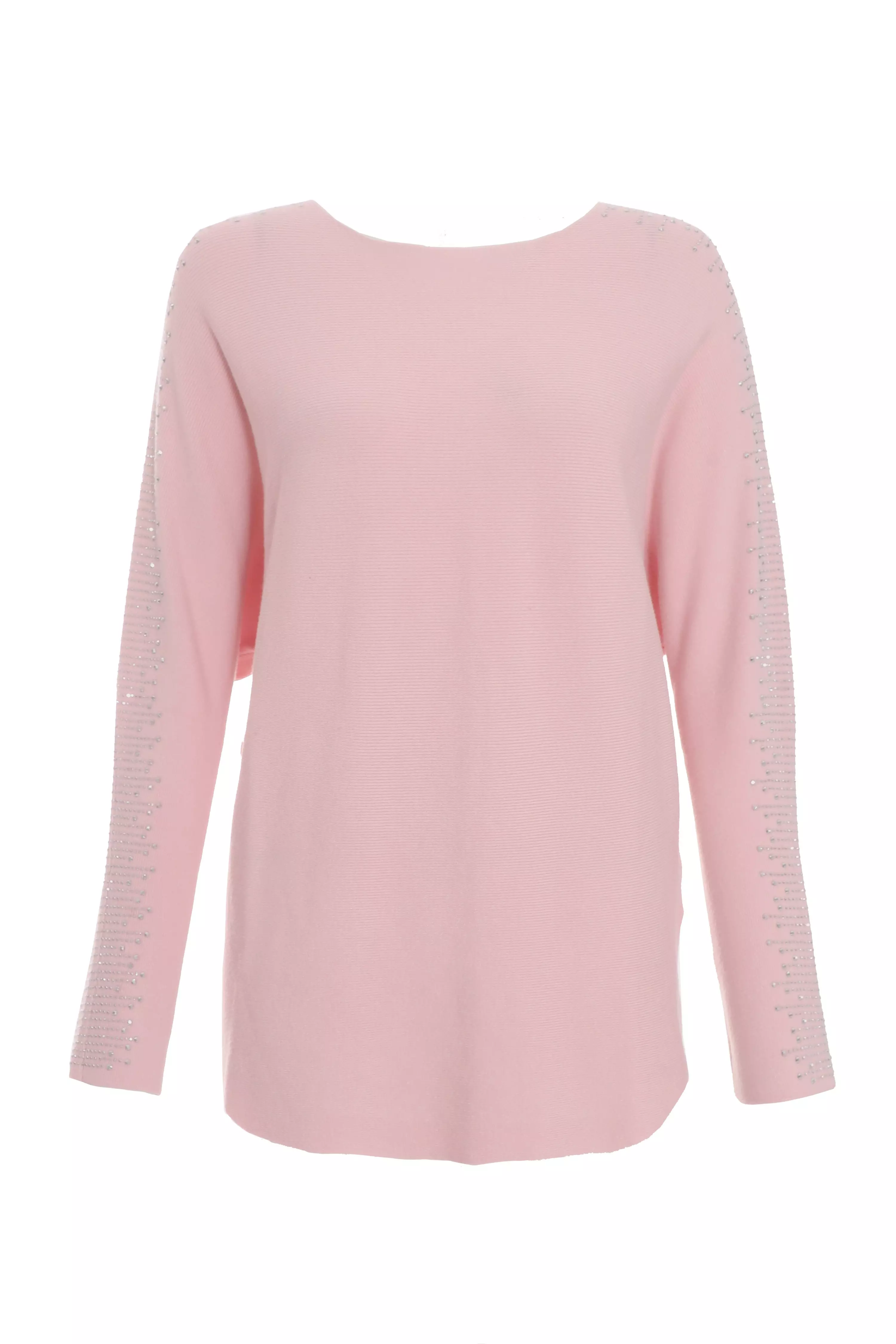 Pink Light Knit Diamante Sleeve Jumper