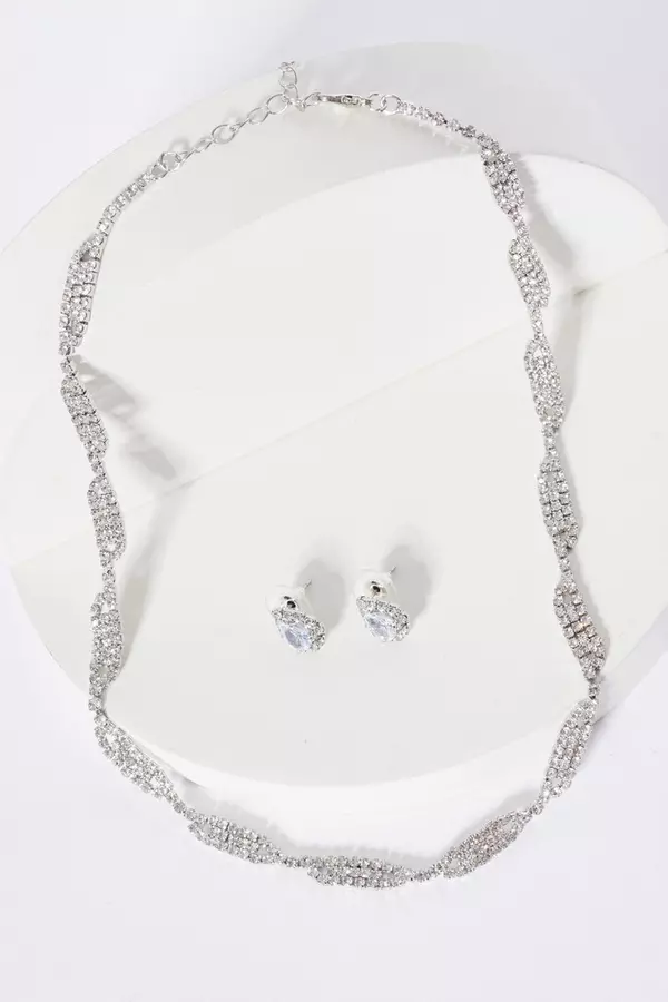 Silver Diamante Twist Jewellery Set