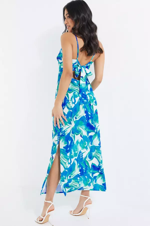 Petite Blue Tropical Print Midaxi Dress