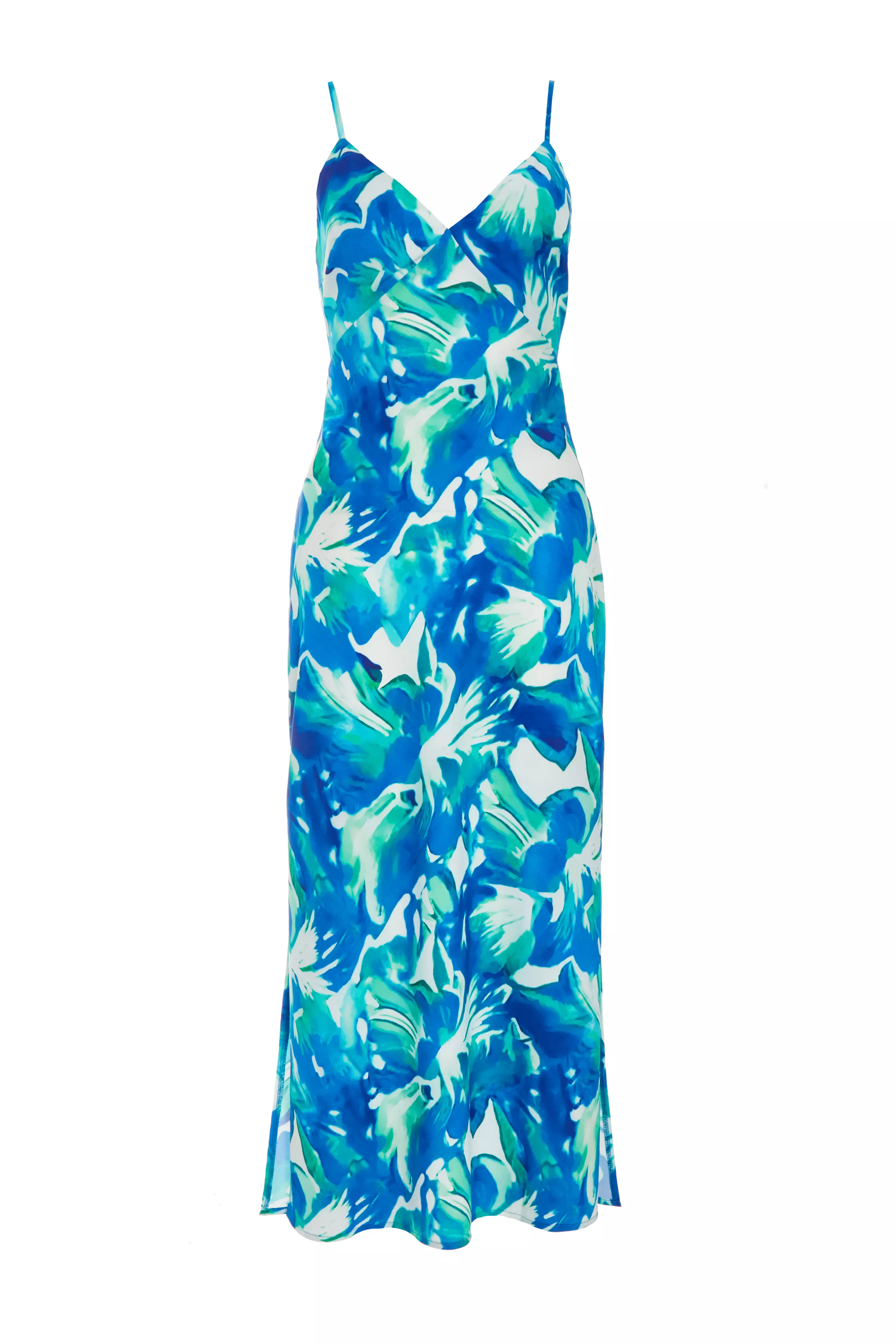 Petite Blue Tropical Print Midaxi Dress