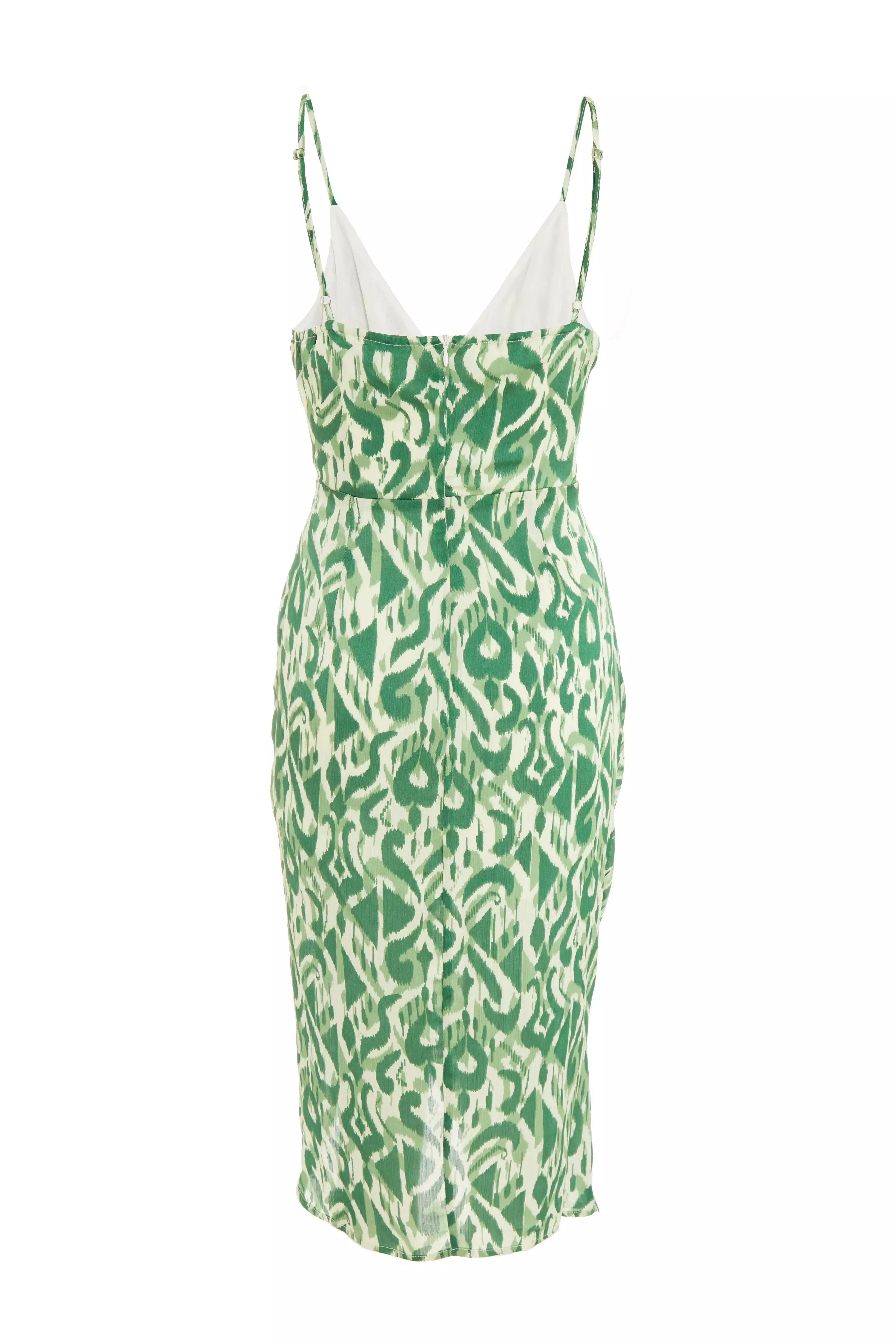 Green Aztec Print Ruched Midi Dress