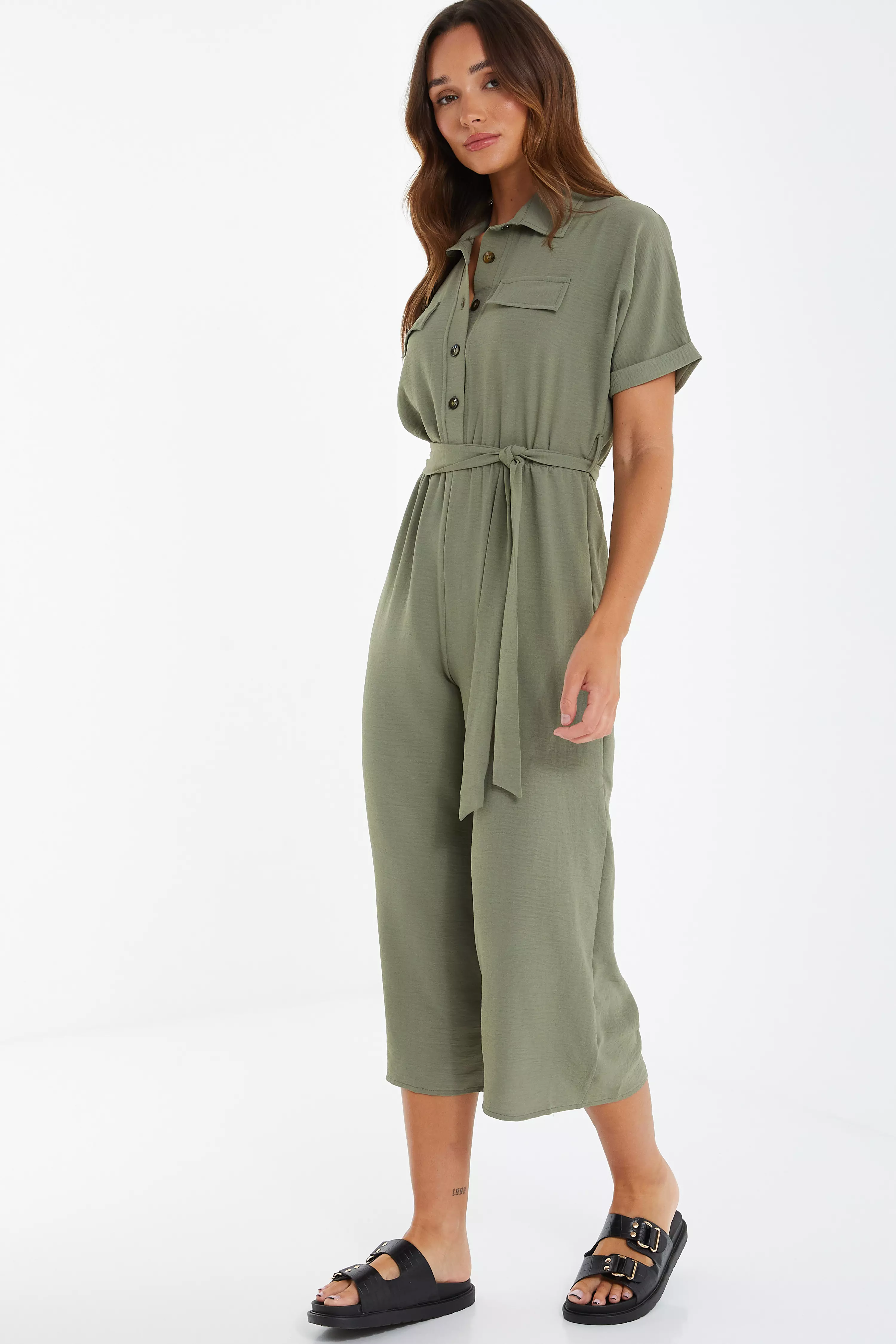 Khaki Utility Culotte Jumpsuit